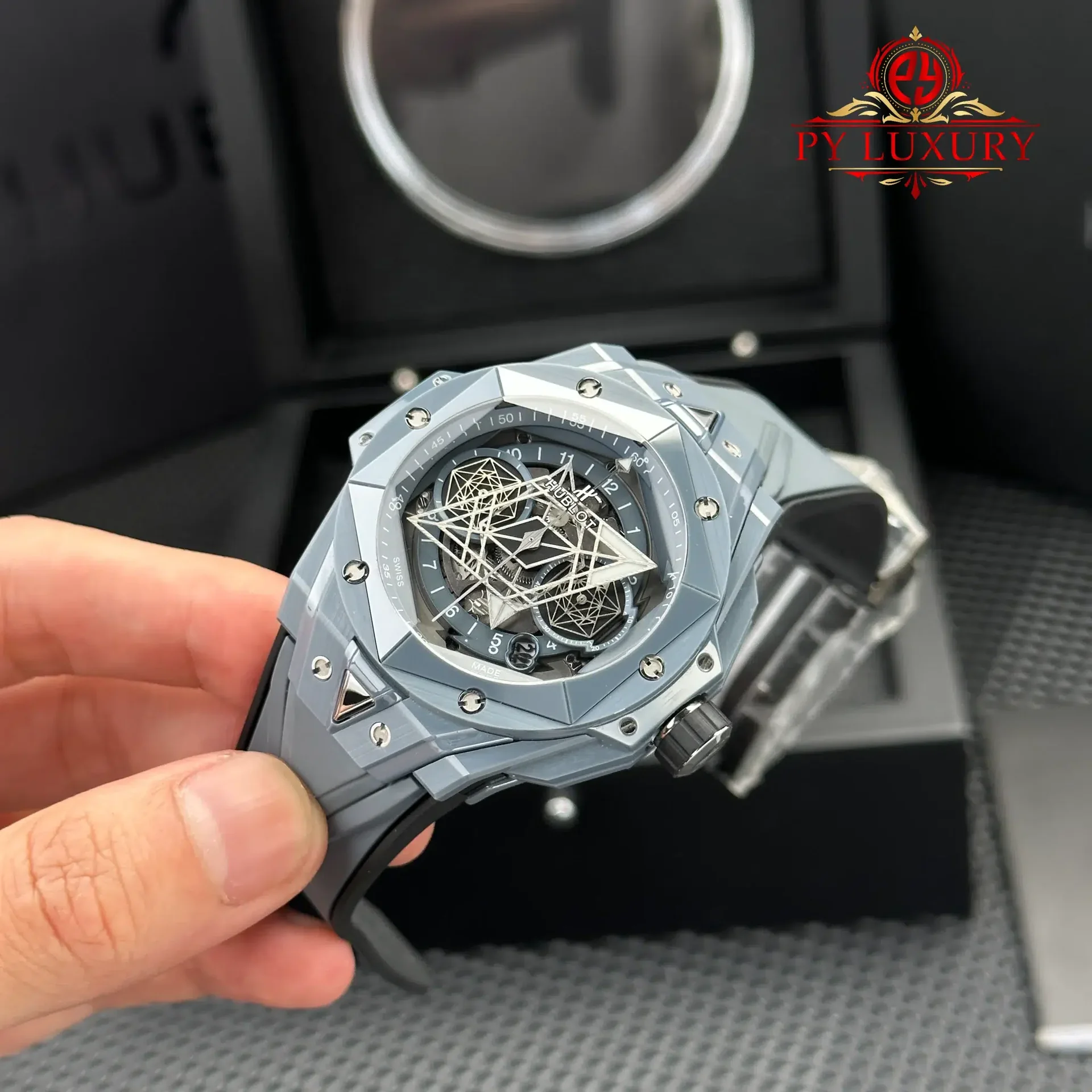 Hublot Big Bang Sang Bleu II Grey Ceramic Rubber Strap Best Replica BBF 45mm - 图片 4