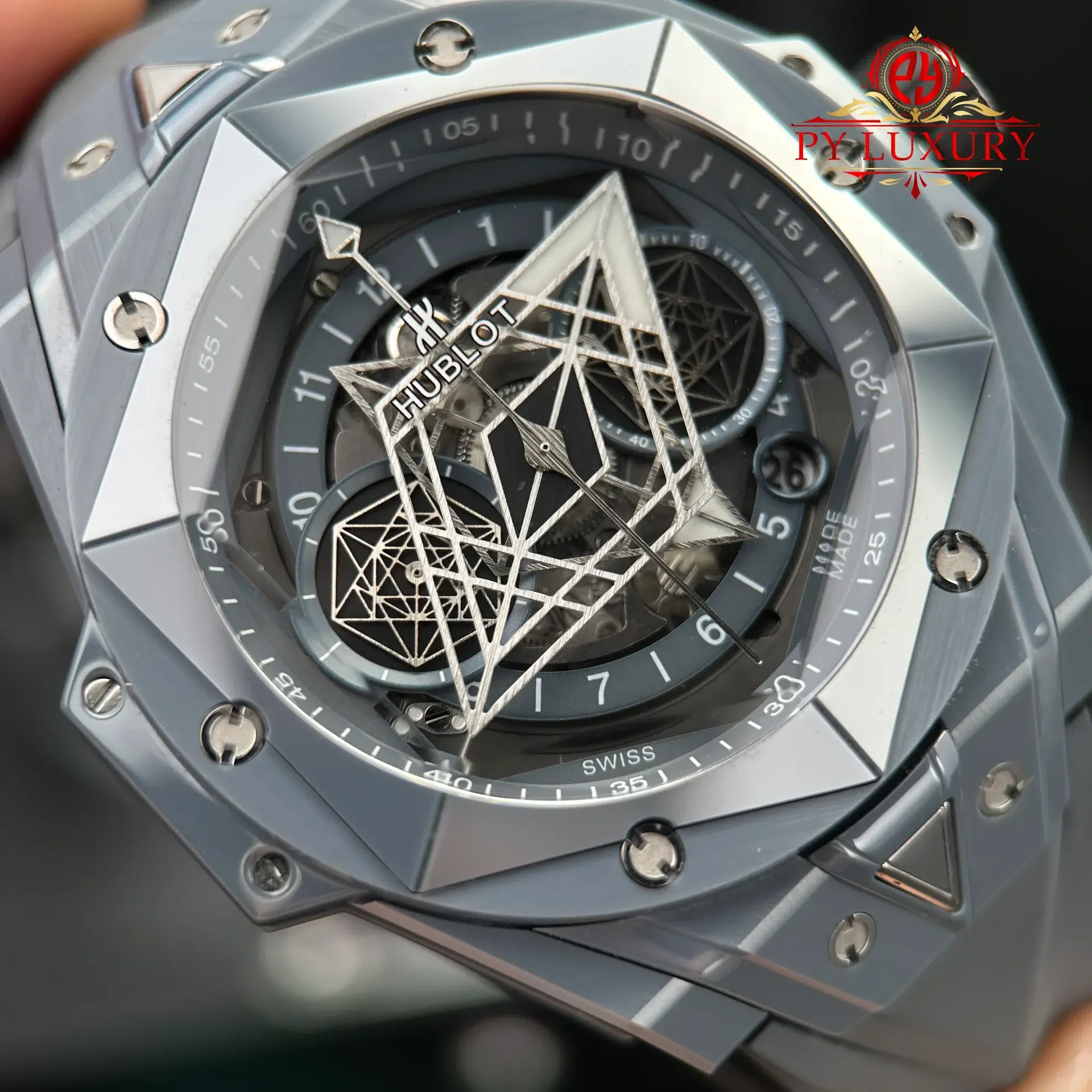 Hublot Big Bang Sang Bleu II Grey Ceramic Rubber Strap Best Replica BBF 45mm - 图片 5