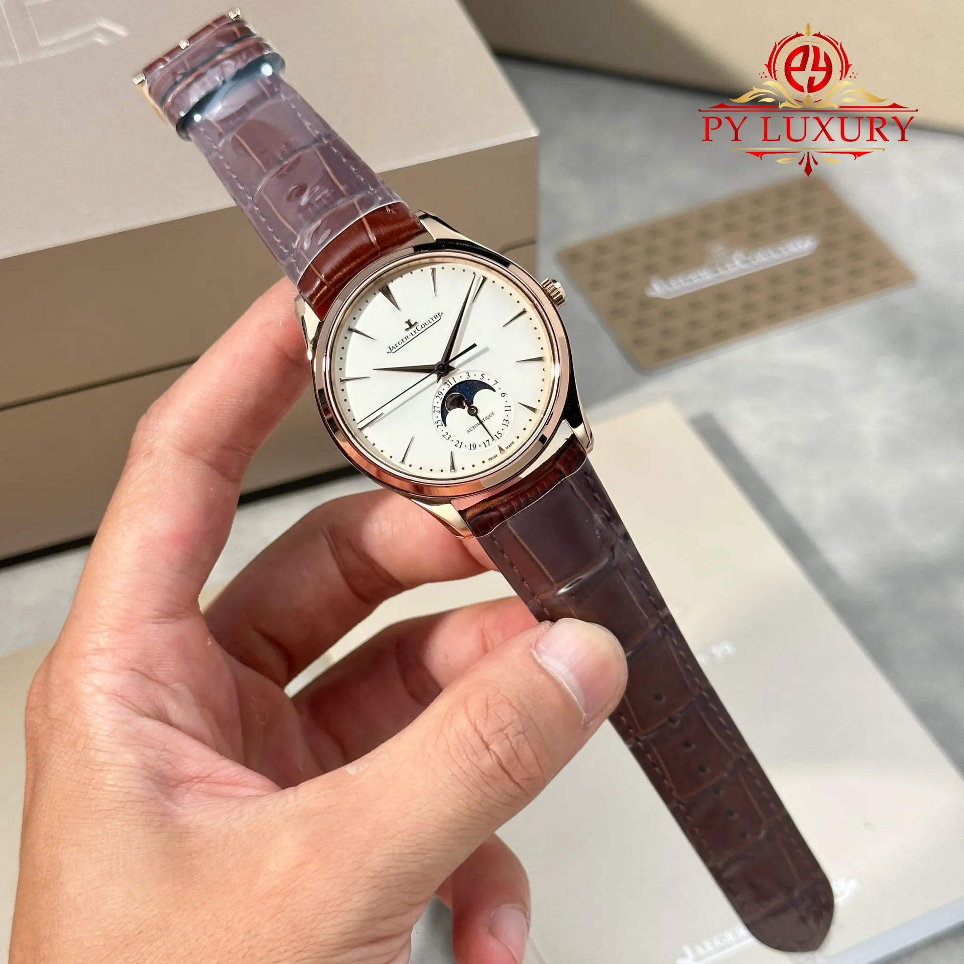Jaeger-LeCoultre Master Ultra Thin Moonphase Q1362510 Rose Gold Brown Leather Strap Best Replica 39mm - 图片 2
