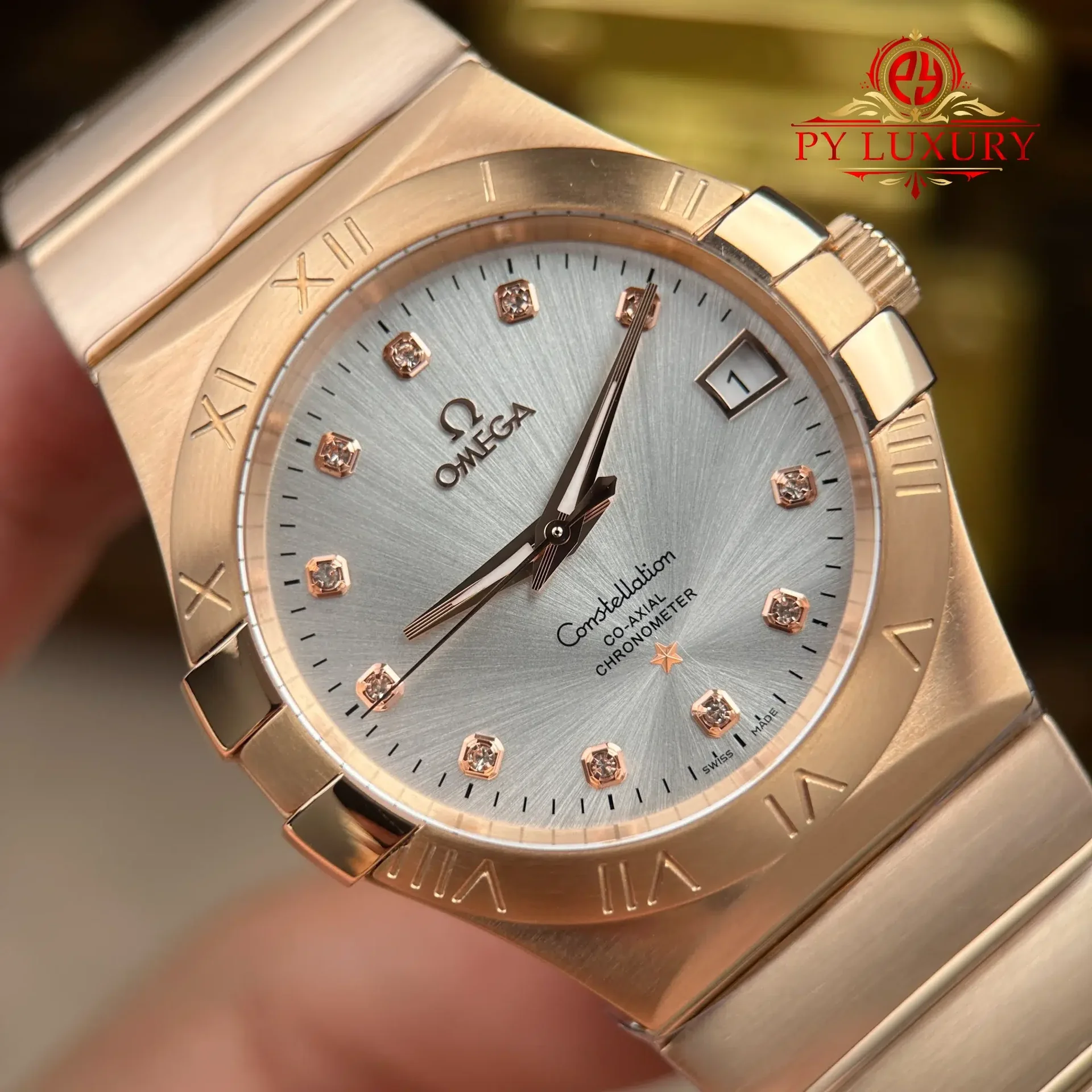 Omega Constellation 123.50.38.21.52.001 Red Gold Silver Diamond Dial Best Replica 38mm - 图片 5