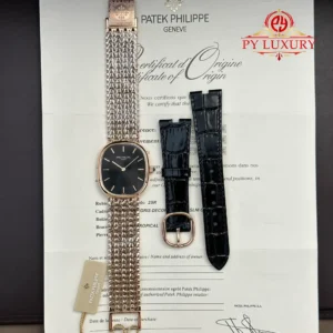 Patek Philippe Golden Ellipse 5738/1R-001 Rose Gold Black Dial Best Replica 34.5mm x 39.5mm