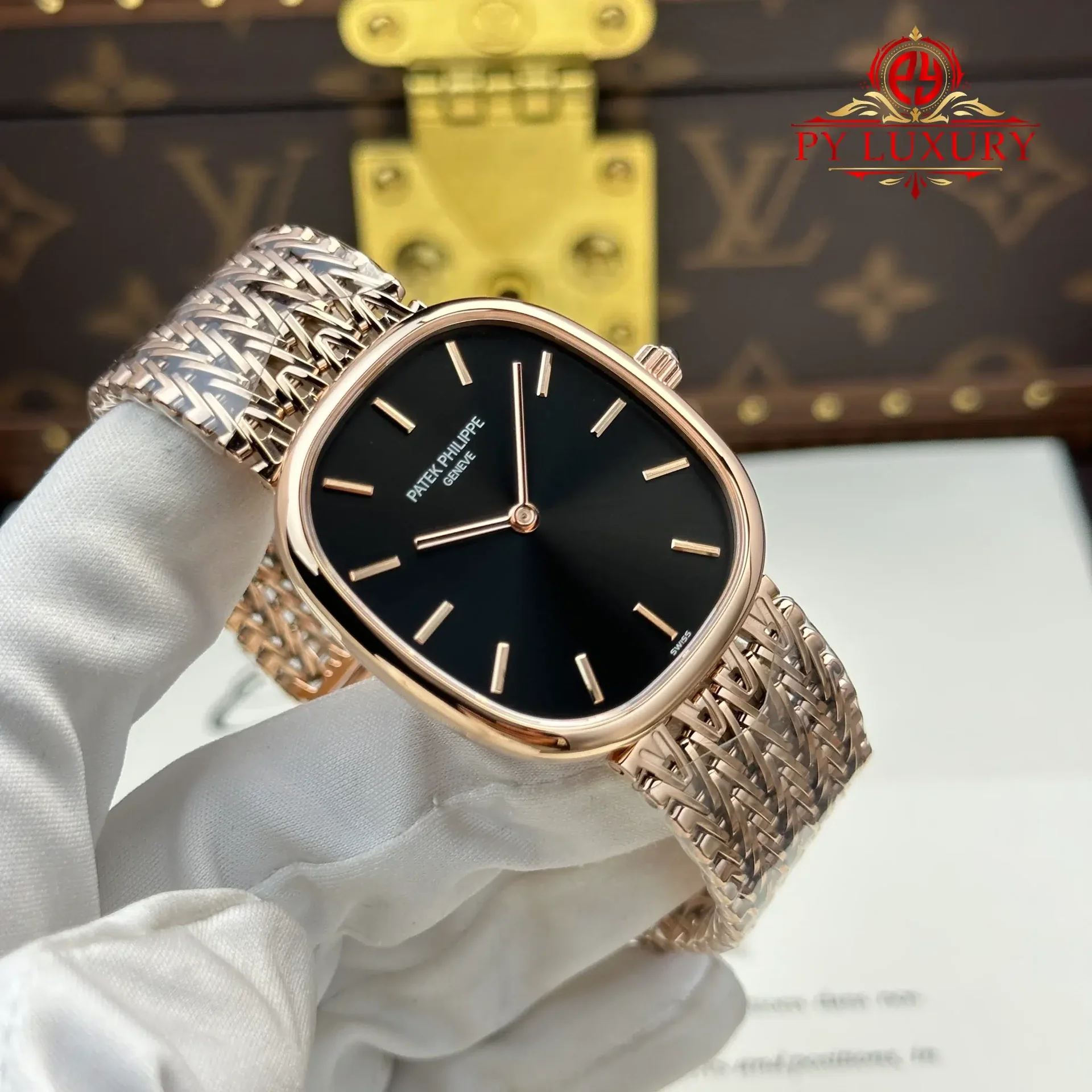 Patek Philippe Golden Ellipse 5738/1R-001 Rose Gold Black Dial Best Replica 34.5mm x 39.5mm - 图片 3