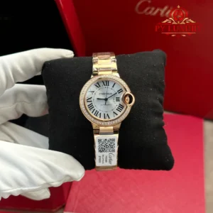 Cartier Ballon Bleu WJBB0063 Automatic Rose Gold Silver Dial Diamond Bezel Best Replica AF 33mm