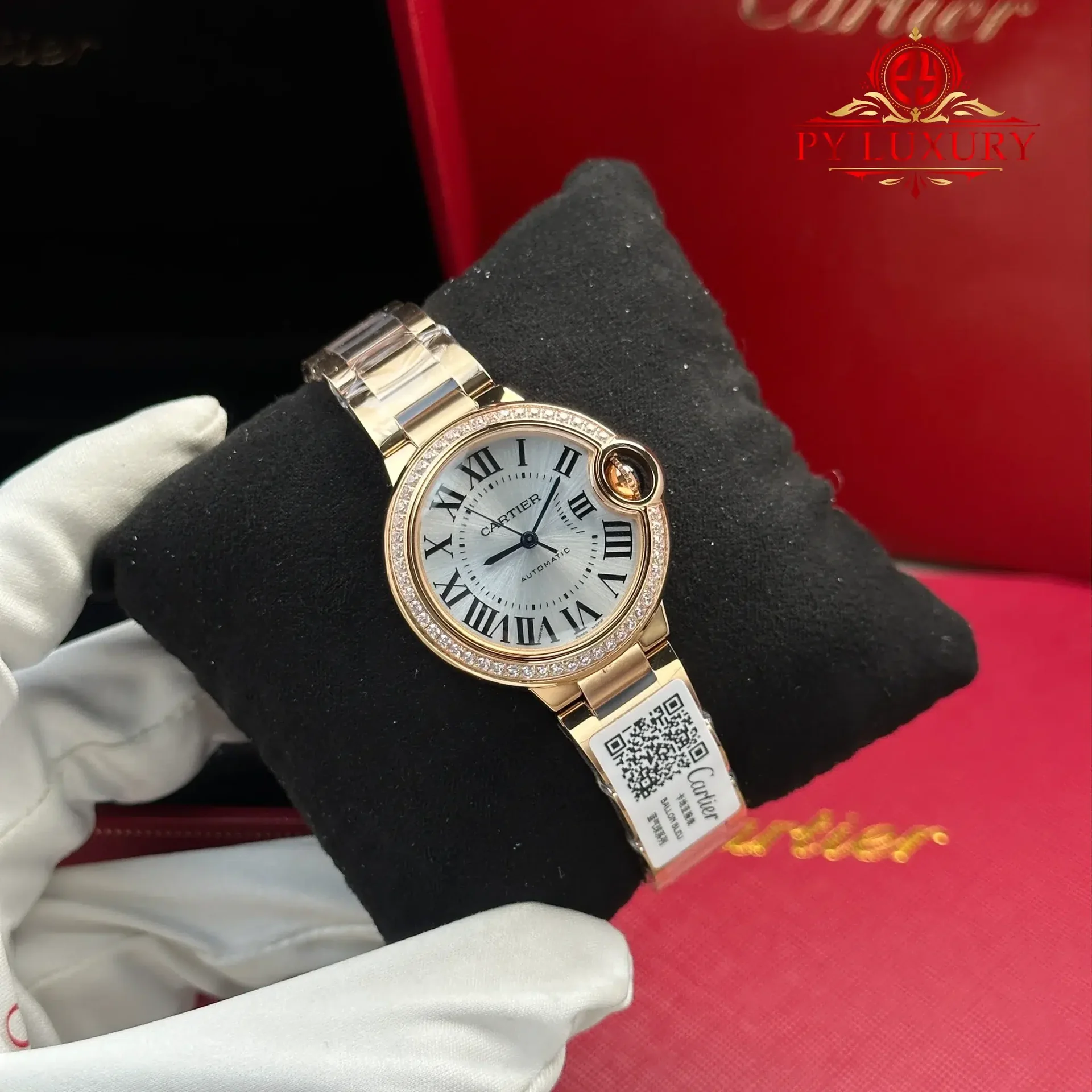 Cartier Ballon Bleu WJBB0063 Automatic Rose Gold Silver Dial Diamond Bezel Best Replica AF 33mm - 图片 2