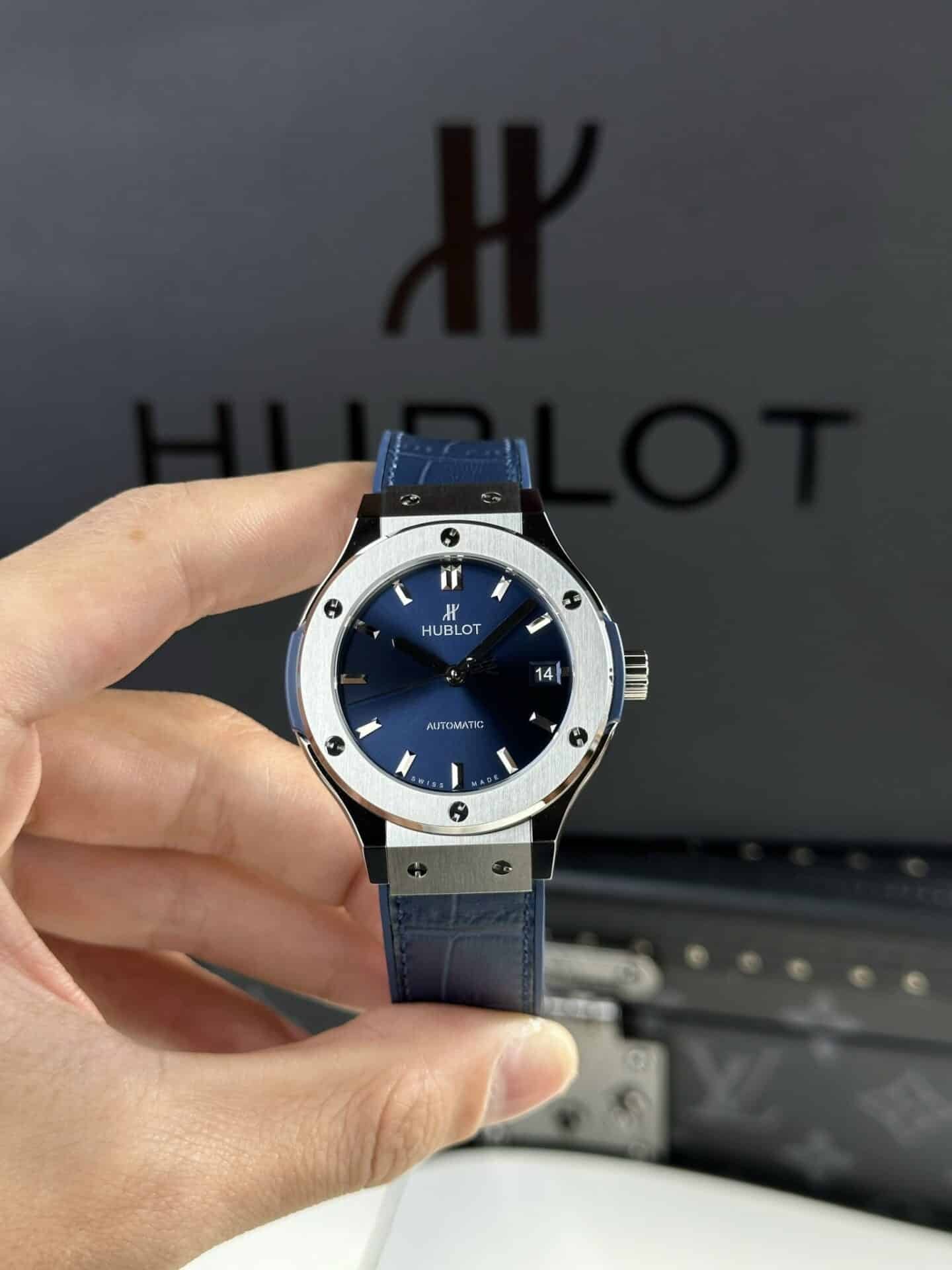 Hublot Classic Fusion Titanium Blue Dial Leather Best Replica JJF 38mm