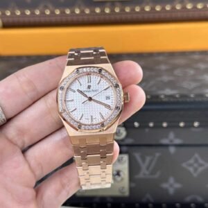 Audemars Piguet Royal Oak 77351OR Rose Gold White Dial Diamond Bezel Replica 34mm
