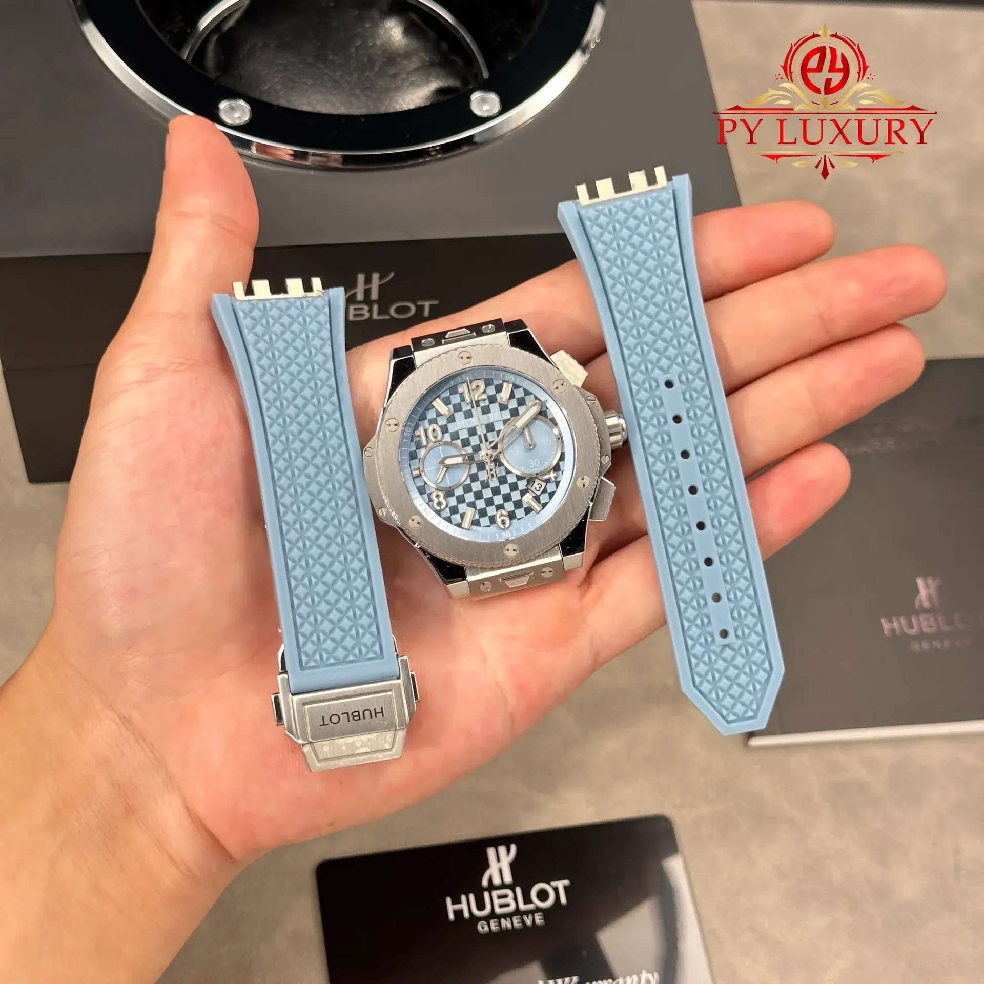 Hublot Big Bang Original Unico Titanium Coal Blue Rubber Strap Best Replica 43mm