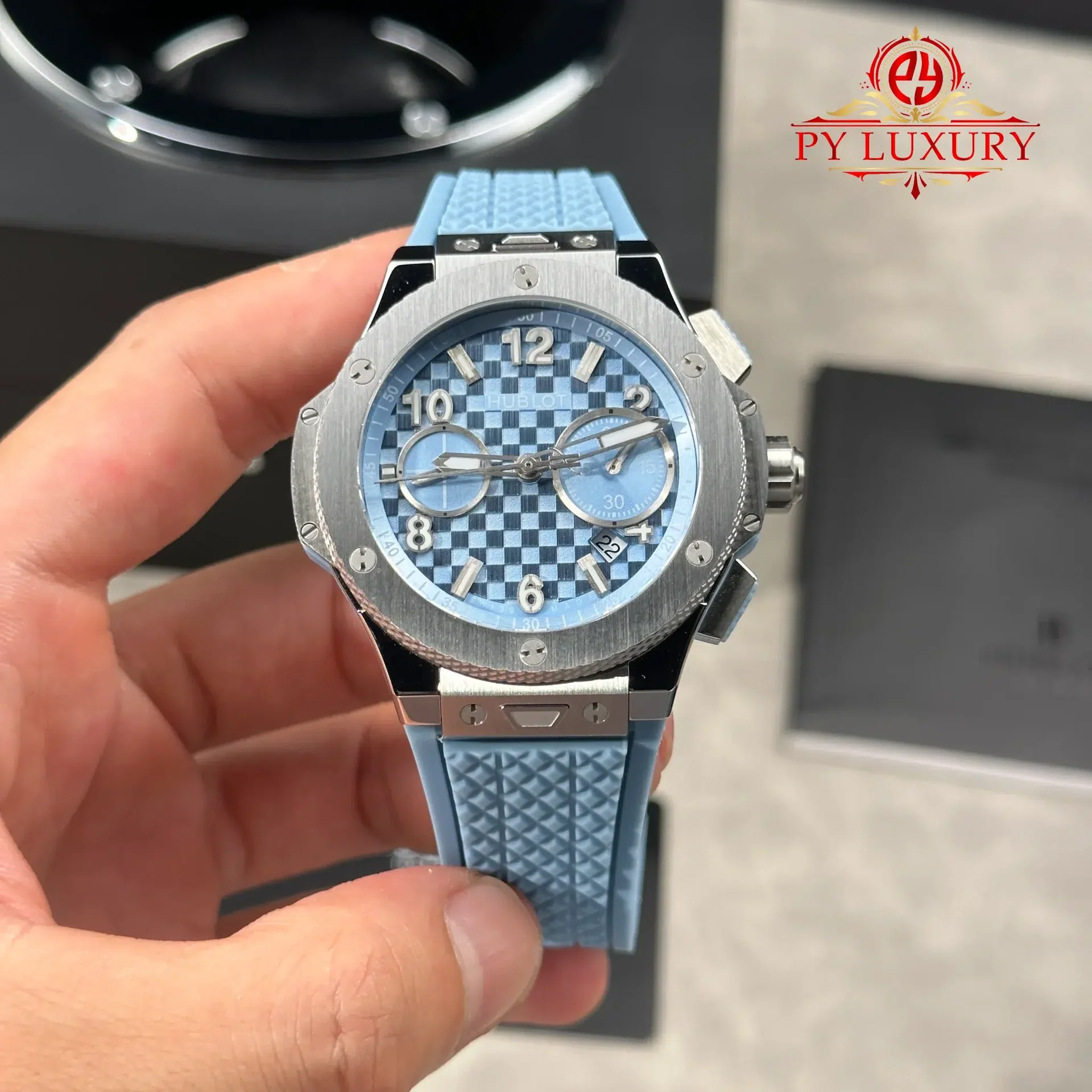 Hublot Big Bang Original Unico Titanium Coal Blue Rubber Strap Best Replica 43mm - 图片 2