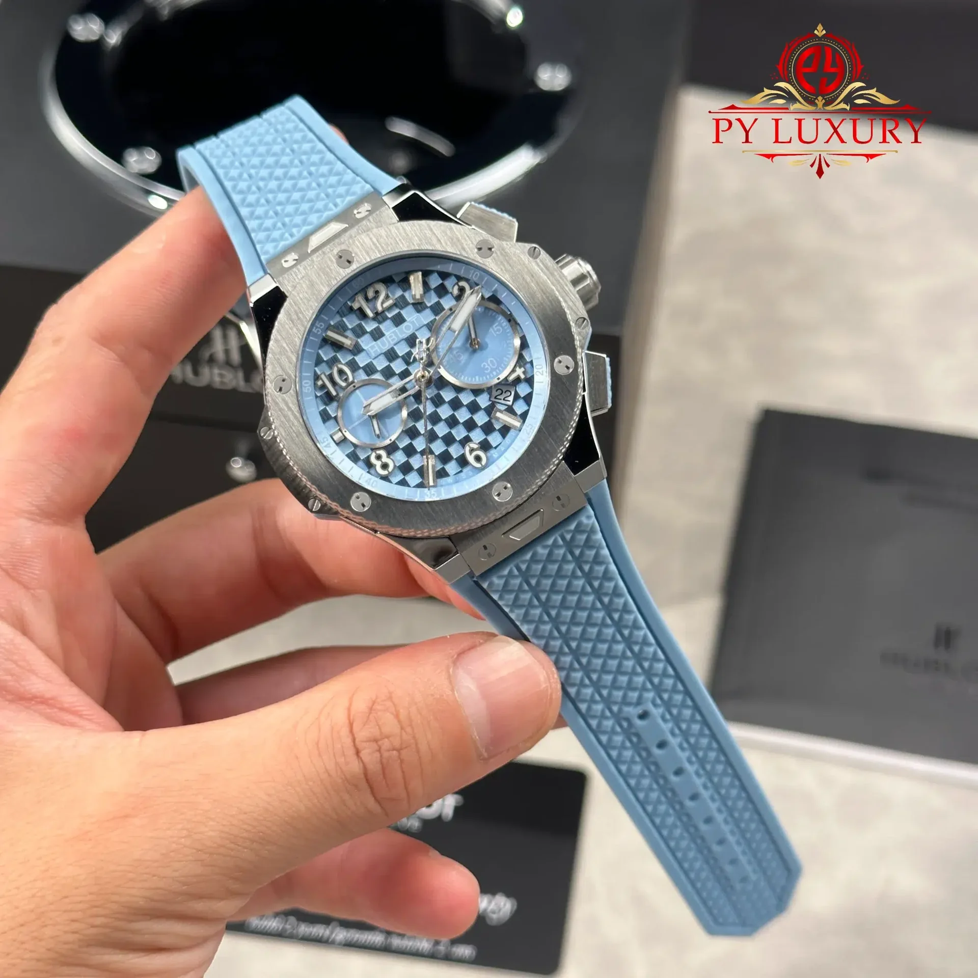 Hublot Big Bang Original Unico Titanium Coal Blue Rubber Strap Best Replica 43mm - 图片 3