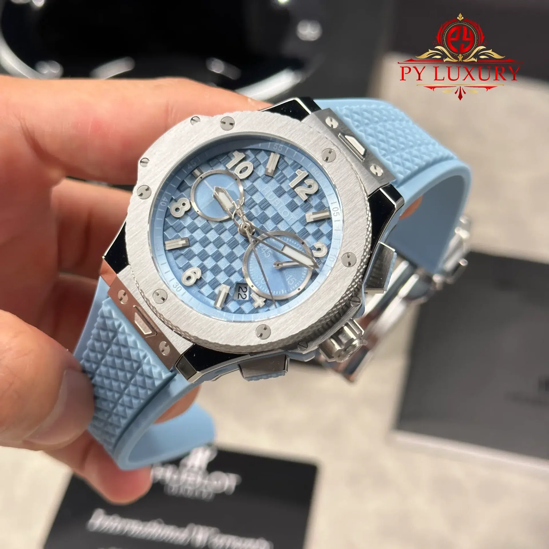Hublot Big Bang Original Unico Titanium Coal Blue Rubber Strap Best Replica 43mm - 图片 4