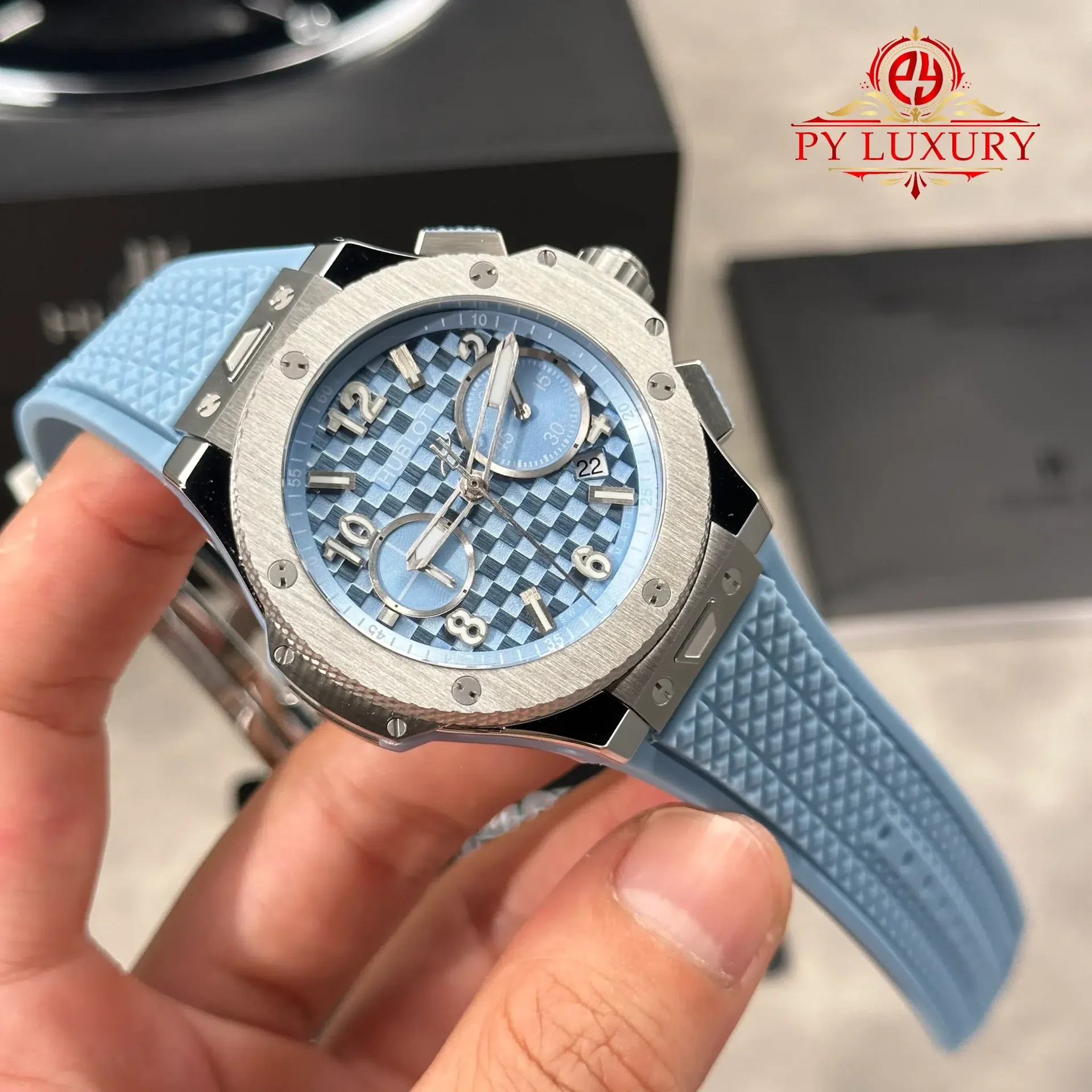 Hublot Big Bang Original Unico Titanium Coal Blue Rubber Strap Best Replica 43mm - 图片 5