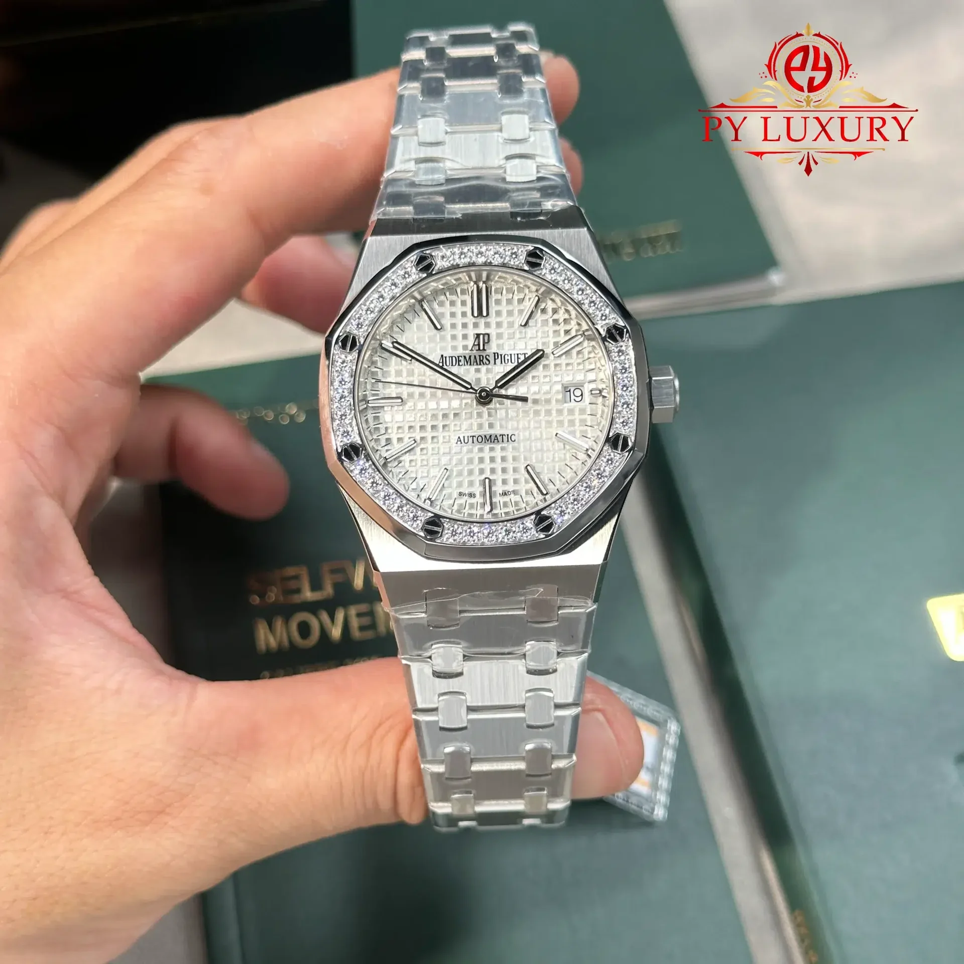Audemars Piguet Royal Oak 15451ST White Dial Custom Moissanite Bezel 1:1 Best Replica 37mm - 图片 2