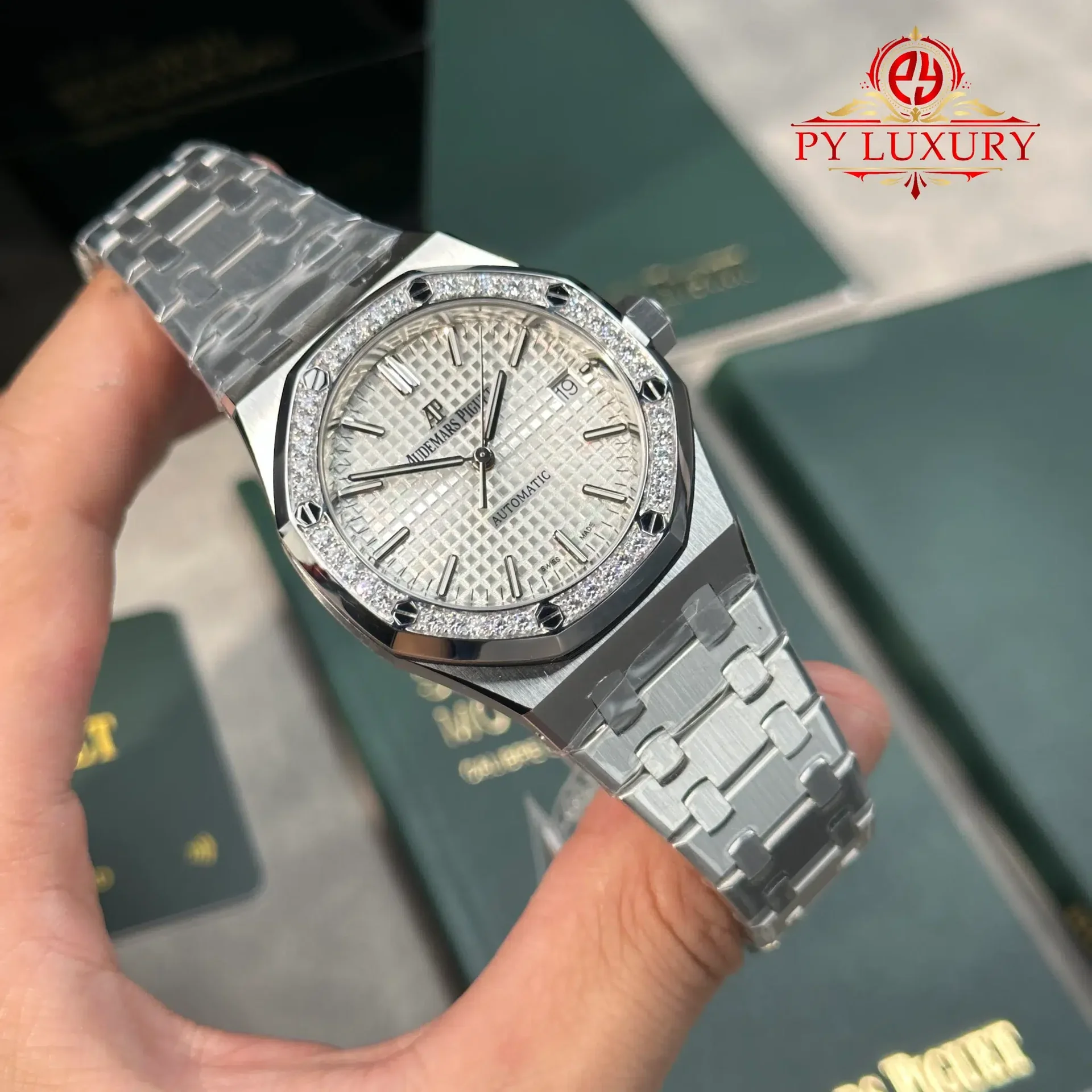 Audemars Piguet Royal Oak 15451ST White Dial Custom Moissanite Bezel 1:1 Best Replica 37mm - 图片 3