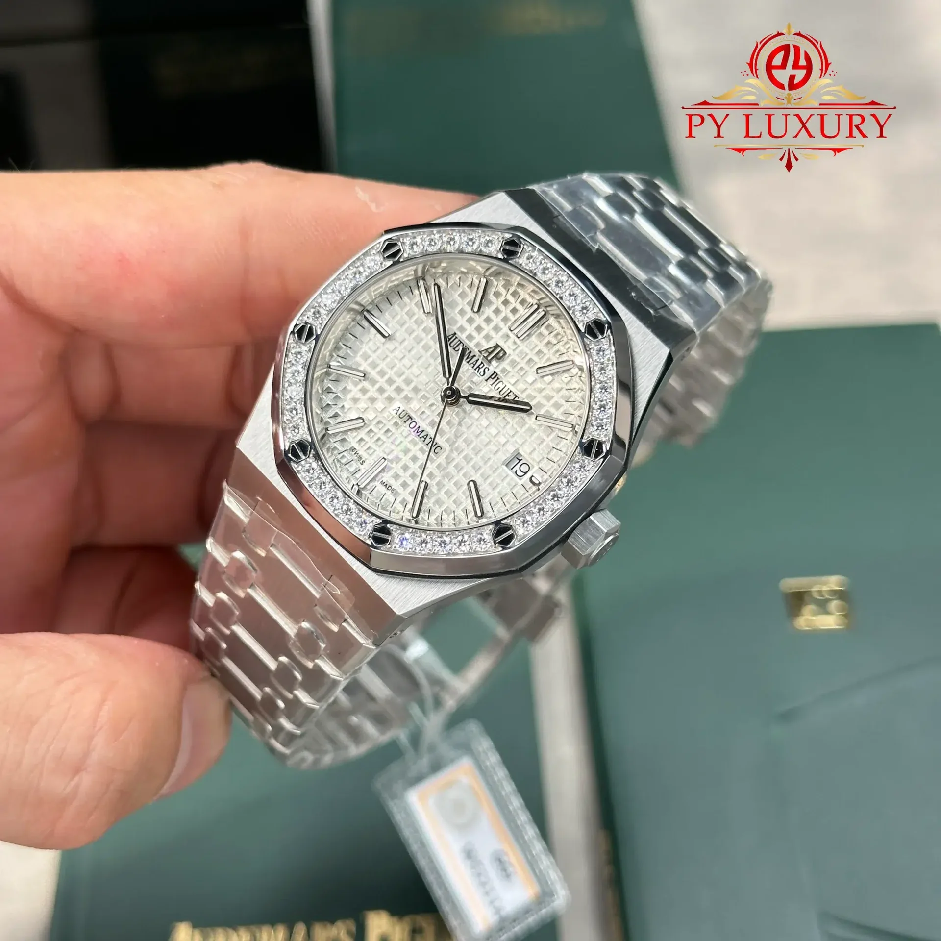 Audemars Piguet Royal Oak 15451ST White Dial Custom Moissanite Bezel 1:1 Best Replica 37mm - 图片 4