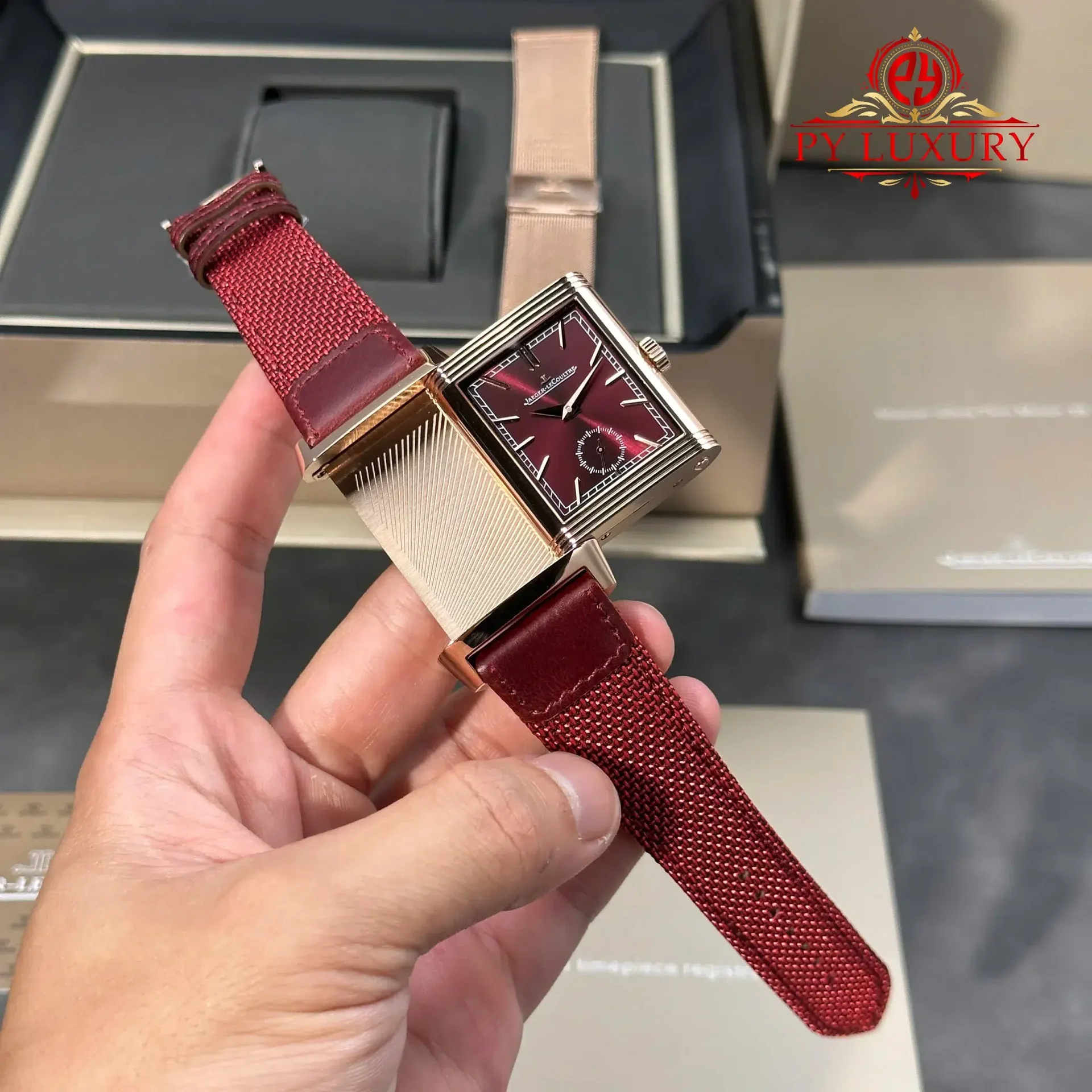 Jaeger-LeCoultre Reverso Tribute Duoface Q398256J Rose Gold Burgundy Red & Silvered Grey Dial Best Replica JJF 47×28.3mm - 图片 5
