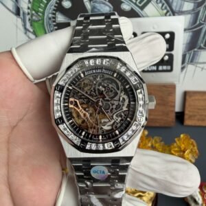 Audemars Piguet Royal Oak OpenWorked 15412BC Skeleton Dial CZ Stone Bezel Best Replica OCTA 41mm (Free Sprung)