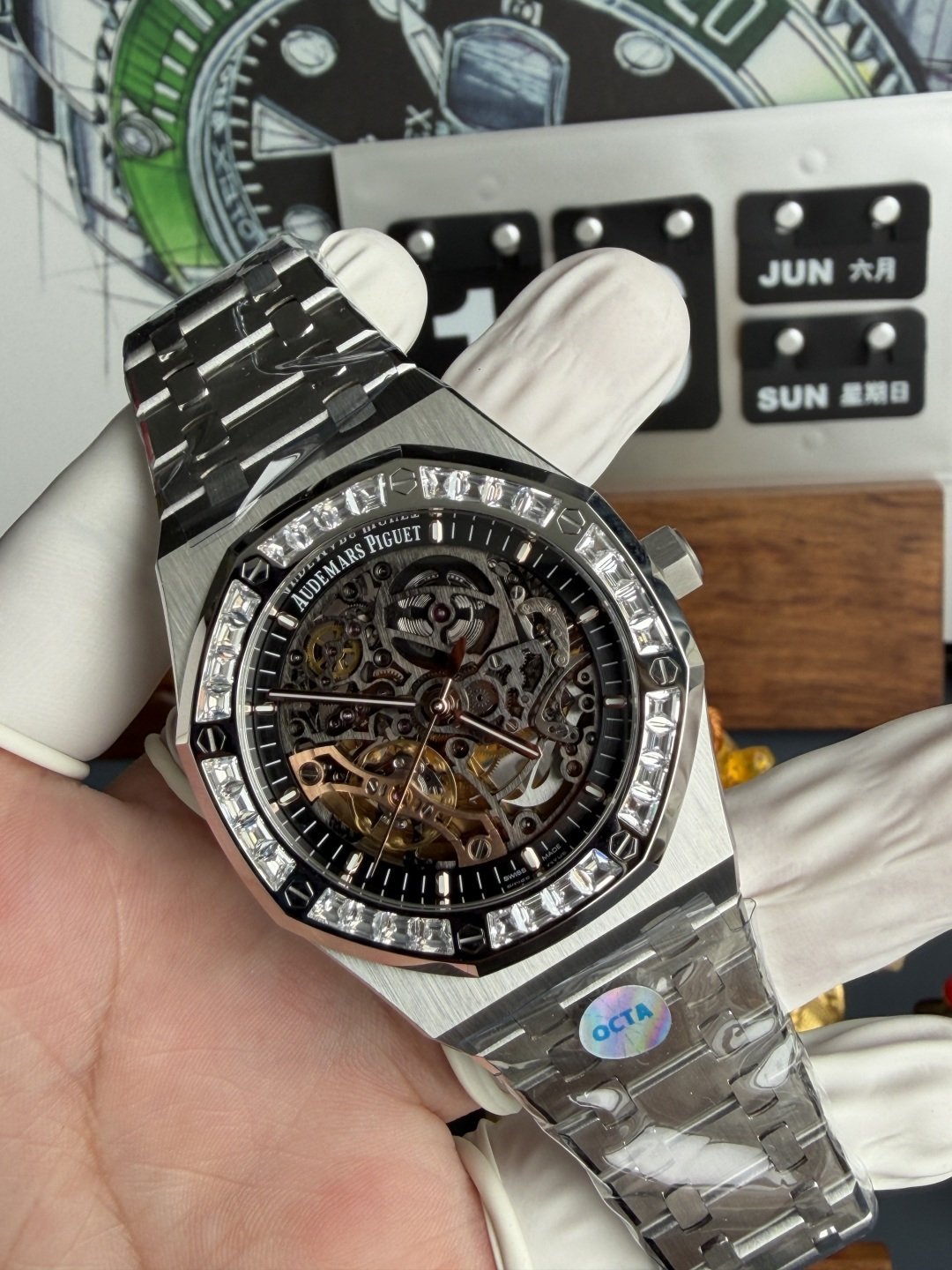 Audemars Piguet Royal Oak OpenWorked 15412BC Skeleton Dial CZ Stone Bezel Best Replica OCTA 41mm (Free Sprung) - 图片 2