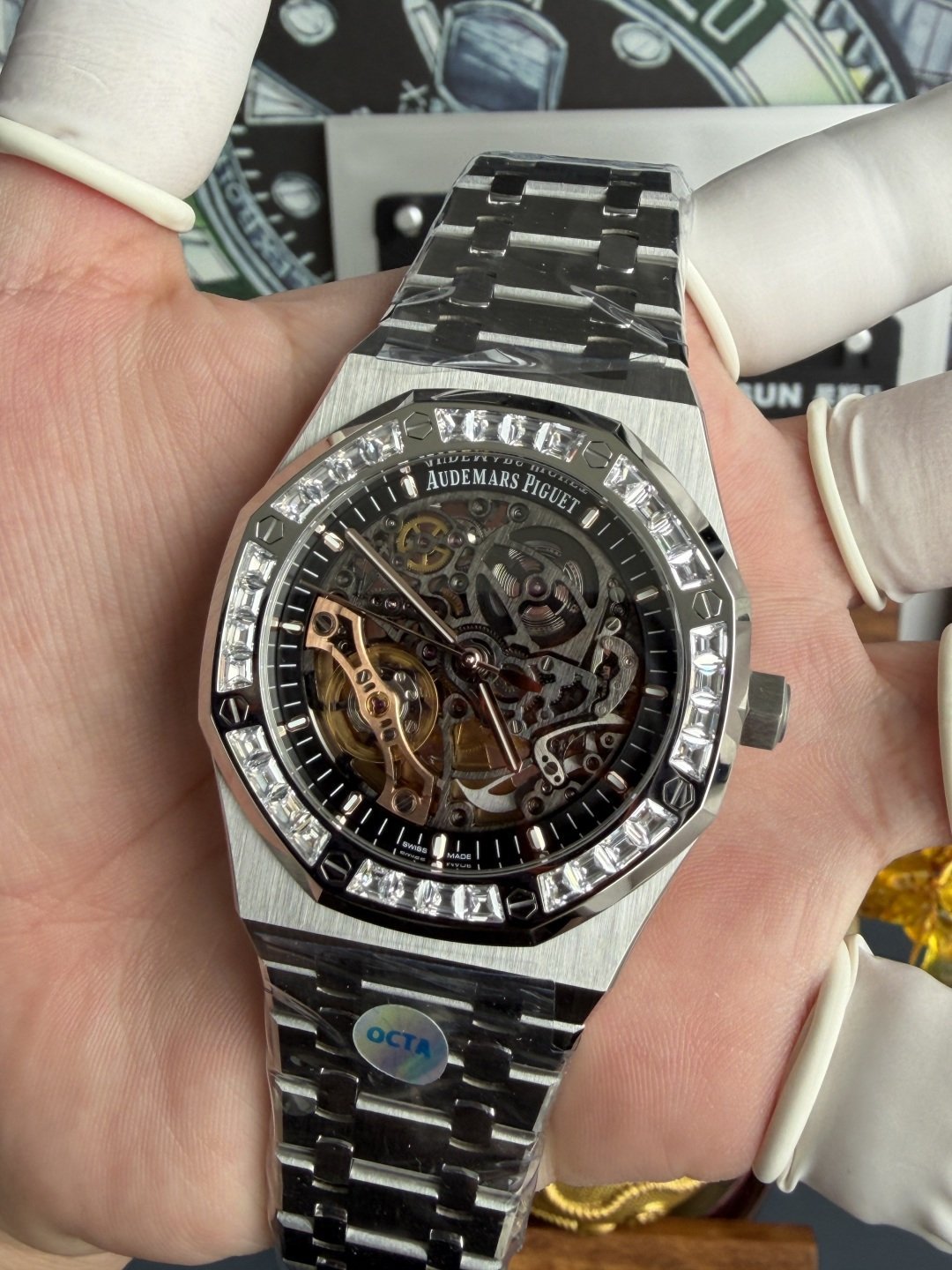 Audemars Piguet Royal Oak OpenWorked 15412BC Skeleton Dial CZ Stone Bezel Best Replica OCTA 41mm (Free Sprung) - 图片 3