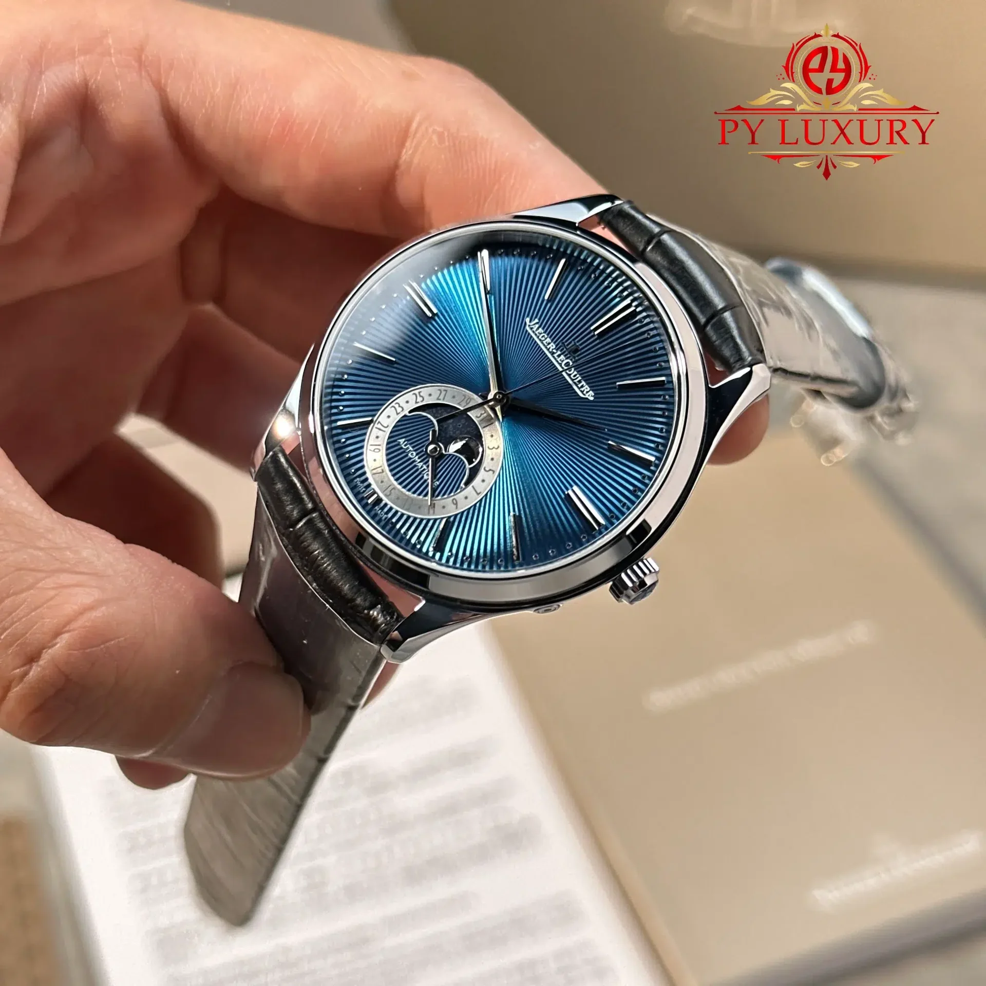 Jaeger-LeCoultre Master Ultra Thin Moon Enamel Q13635E1 Blue Dial Leather Strap Best Replica JJF 39mm - 图片 3