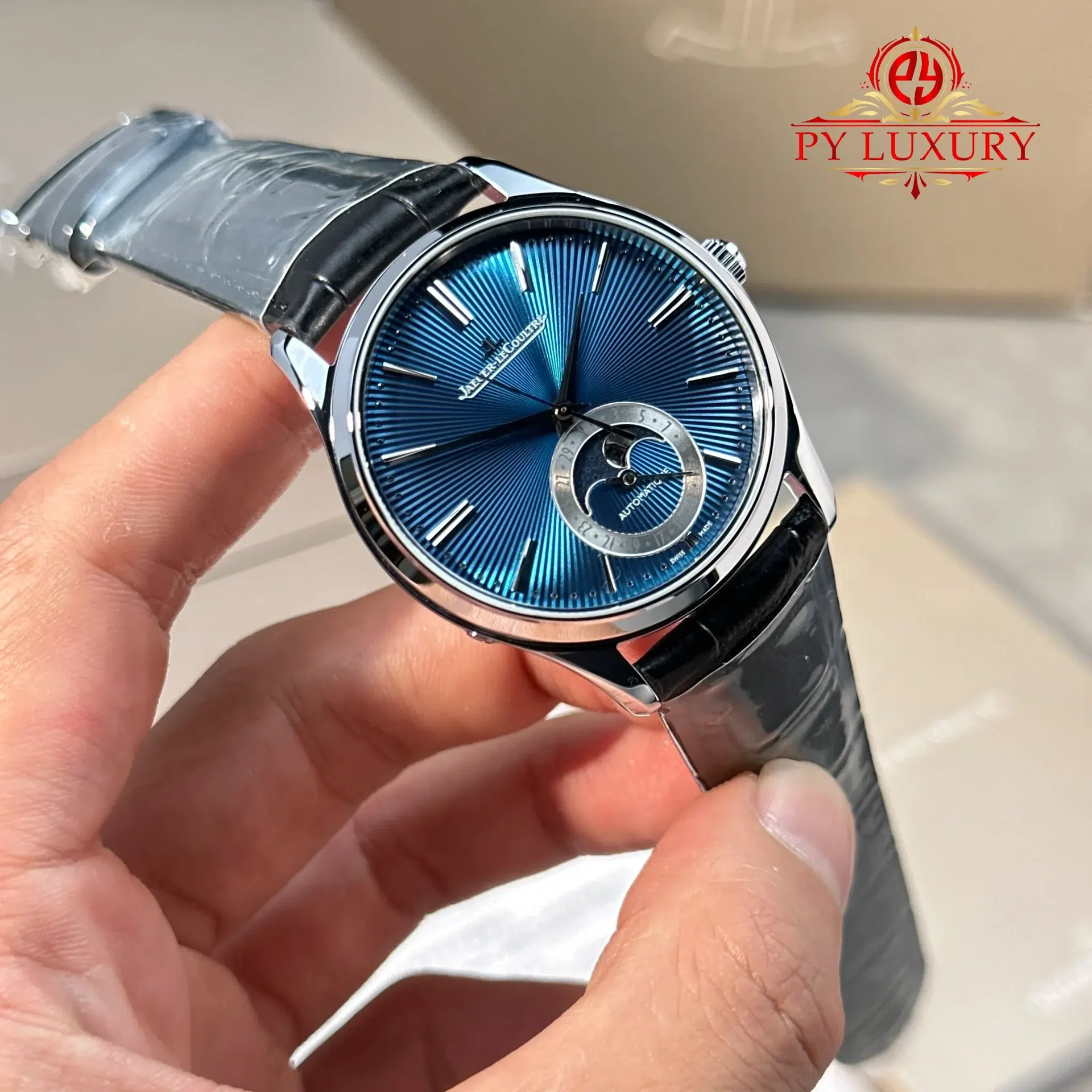 Jaeger-LeCoultre Master Ultra Thin Moon Enamel Q13635E1 Blue Dial Leather Strap Best Replica JJF 39mm - 图片 4