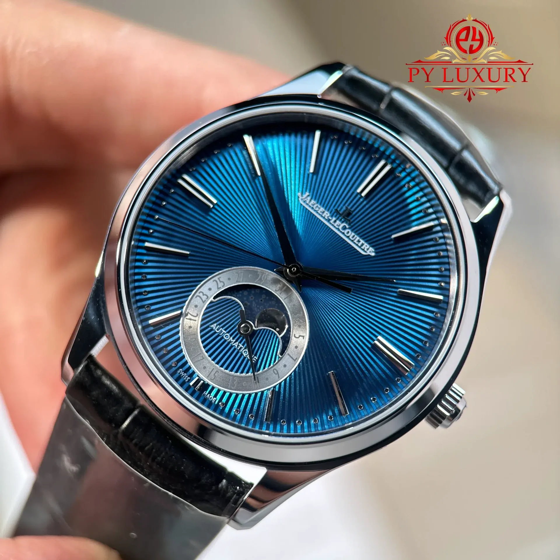 Jaeger-LeCoultre Master Ultra Thin Moon Enamel Q13635E1 Blue Dial Leather Strap Best Replica JJF 39mm - 图片 5