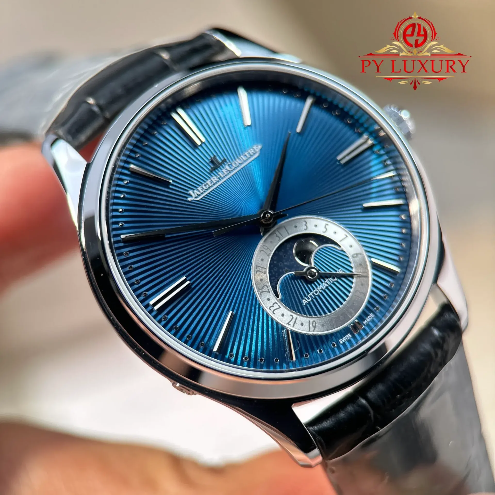 Jaeger-LeCoultre Master Ultra Thin Moon Enamel Q13635E1 Blue Dial Leather Strap Best Replica JJF 39mm - 图片 6
