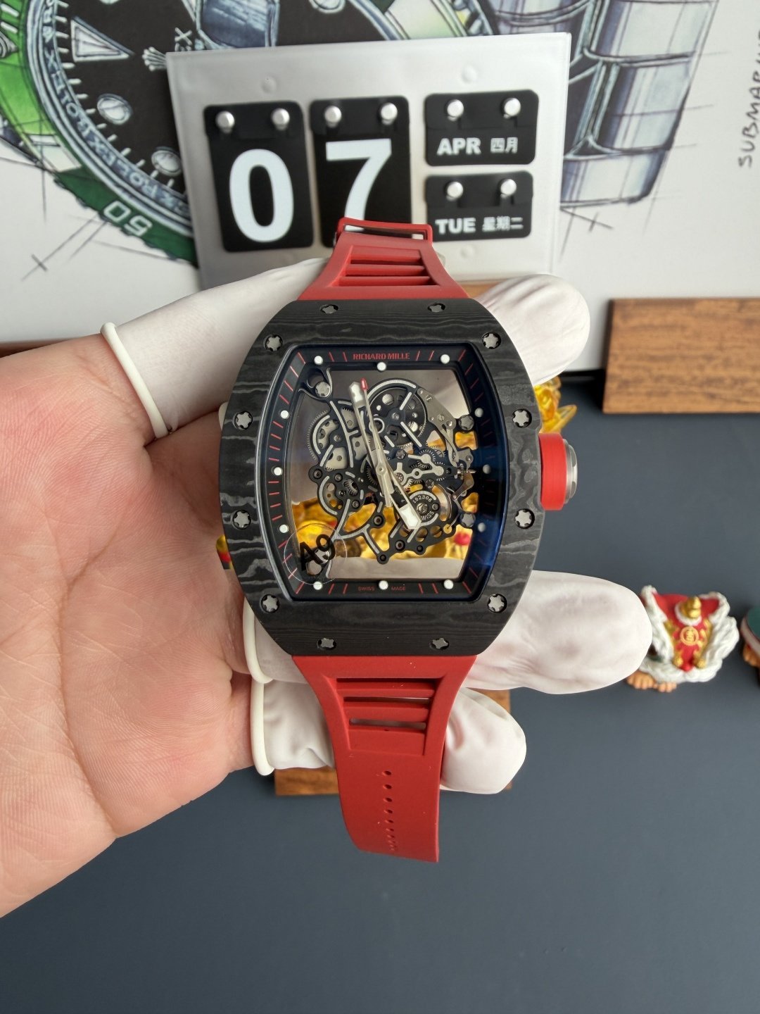 Richard Mille RM055 Bubba Watson Dark Legend Carbon NTPT Vaucher Movement 1:1 Super Clone A9F 42.7mm x 49.9mm (Free Sprung)