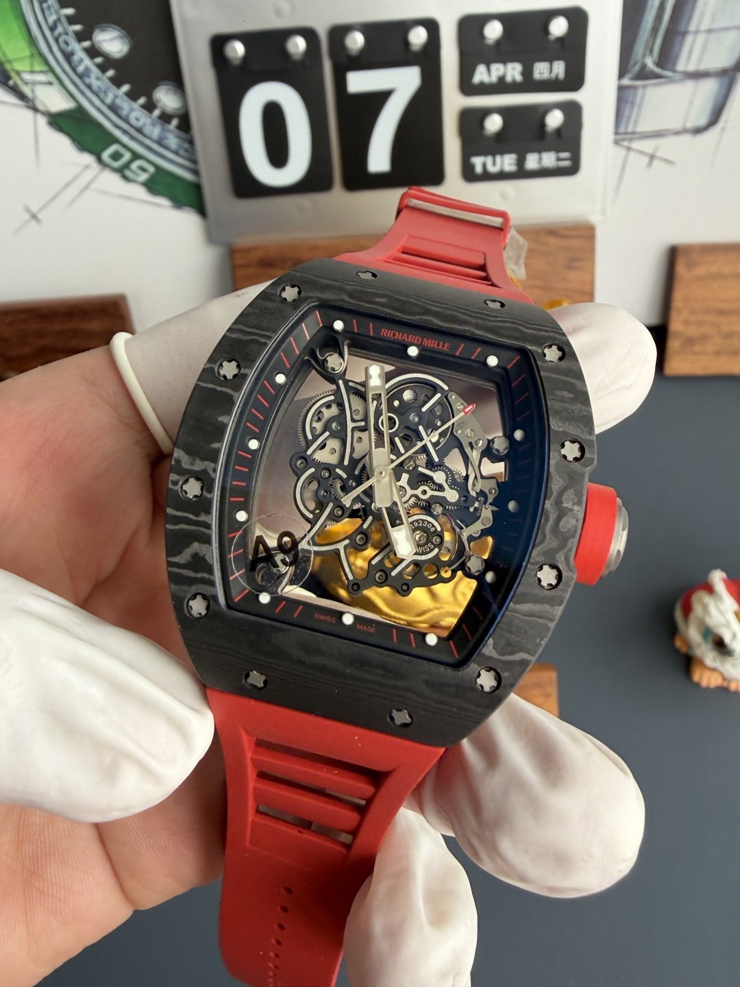 Richard Mille RM055 Bubba Watson Dark Legend Carbon NTPT Vaucher Movement 1:1 Super Clone A9F 42.7mm x 49.9mm (Free Sprung) - 图片 2