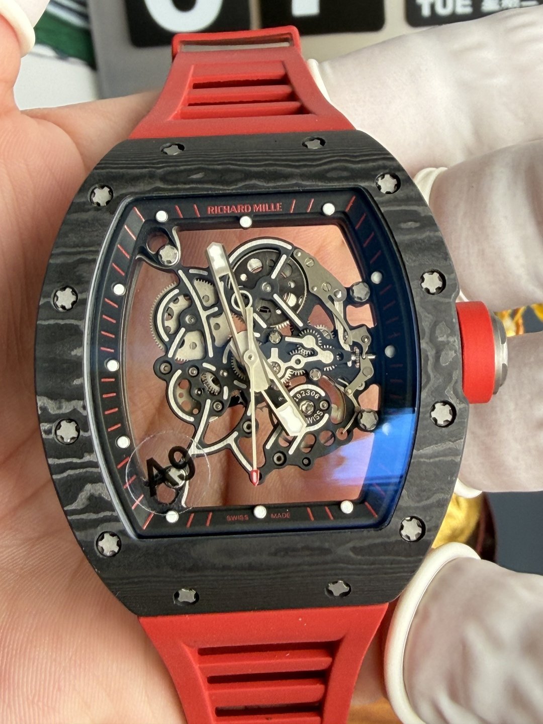 Richard Mille RM055 Bubba Watson Dark Legend Carbon NTPT Vaucher Movement 1:1 Super Clone A9F 42.7mm x 49.9mm (Free Sprung) - 图片 5