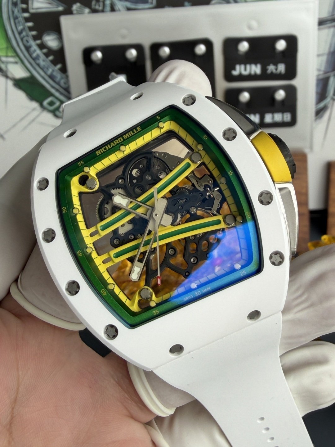 Richard Mille RM61-01 White Ceramic Asia Limited EditionVaucher Movement 1:1 Super Clone A9F 42.7mm x 50.23mm (Free Sprung) - 图片 3