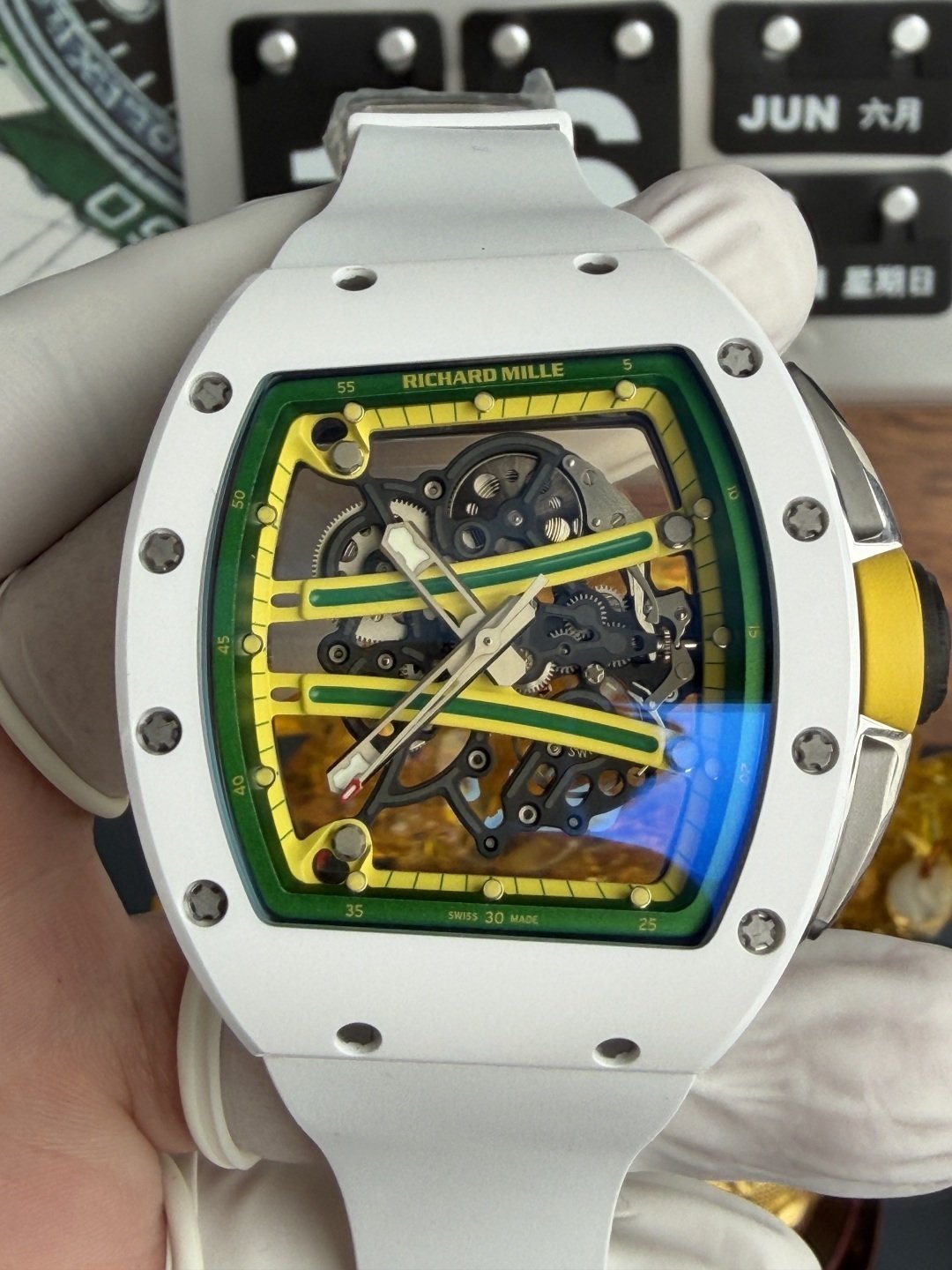 Richard Mille RM61-01 White Ceramic Asia Limited EditionVaucher Movement 1:1 Super Clone A9F 42.7mm x 50.23mm (Free Sprung) - 图片 5