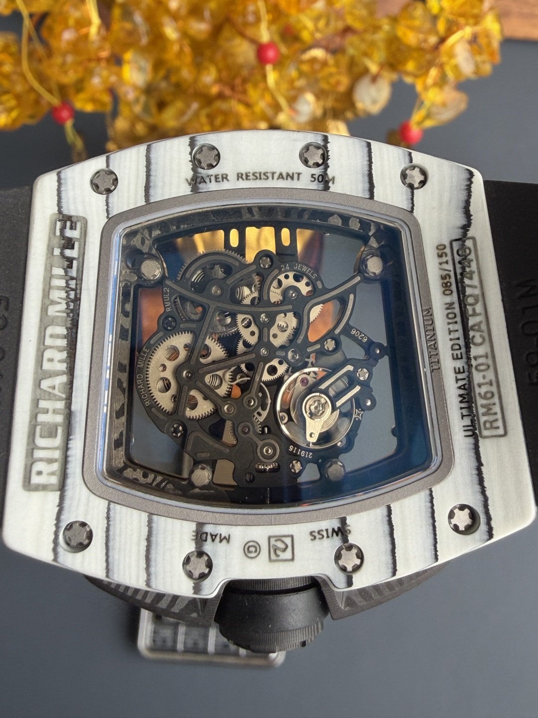 Richard Mille RM61-01 Yohan Blake Ultimate Edition Vaucher Movement 1:1 Super Clone A9F 42.7mm x 50.23mm (Free Sprung) - 图片 9