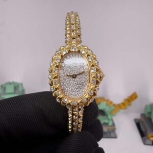 Cartier Baignoire Clou De Paris Motif Diamonds Medium Model 18K Gold Plating Custom Moissanite Best Replica (Wrist Size 15, 16, 17cm)