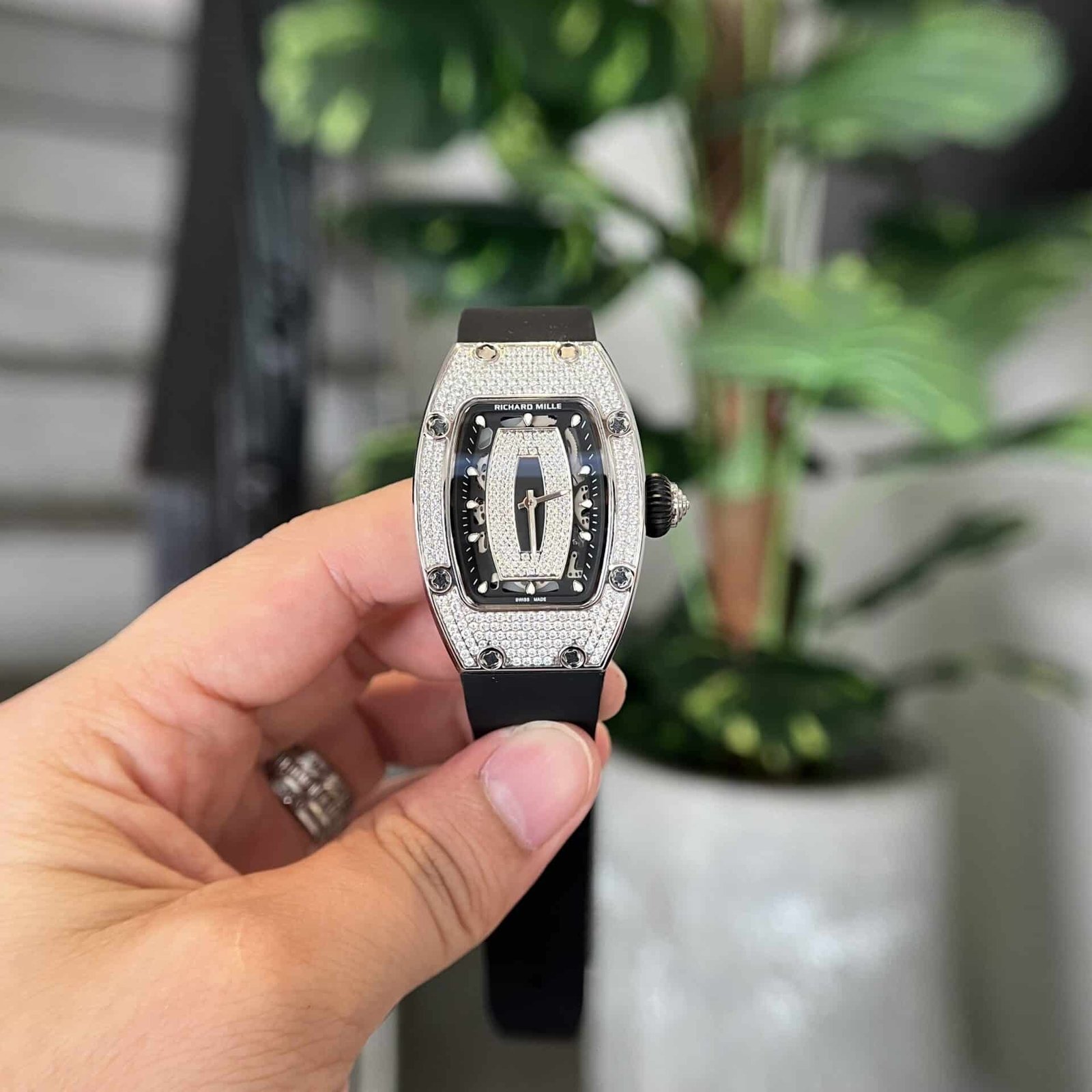 Richard Mille RM07-01 Full Diamond Black Lip Replica 45.32 x 32.3mm
