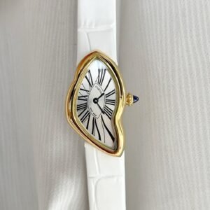 Cartier Crash WGCH0006 Yellow Gold Silvered Dial Leather Strap Best Replica 23mm