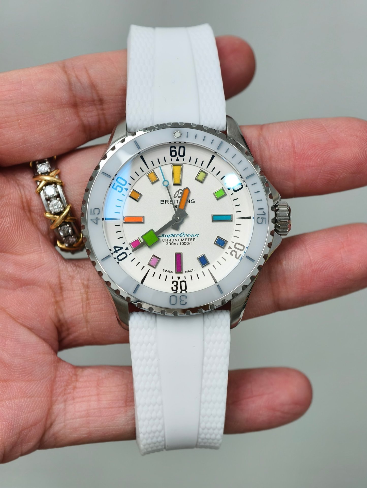 Breitling Superocean Rainbow White Dial A17375A61A1S1 White Rubber Strap 1:1 Best Replica 42mm