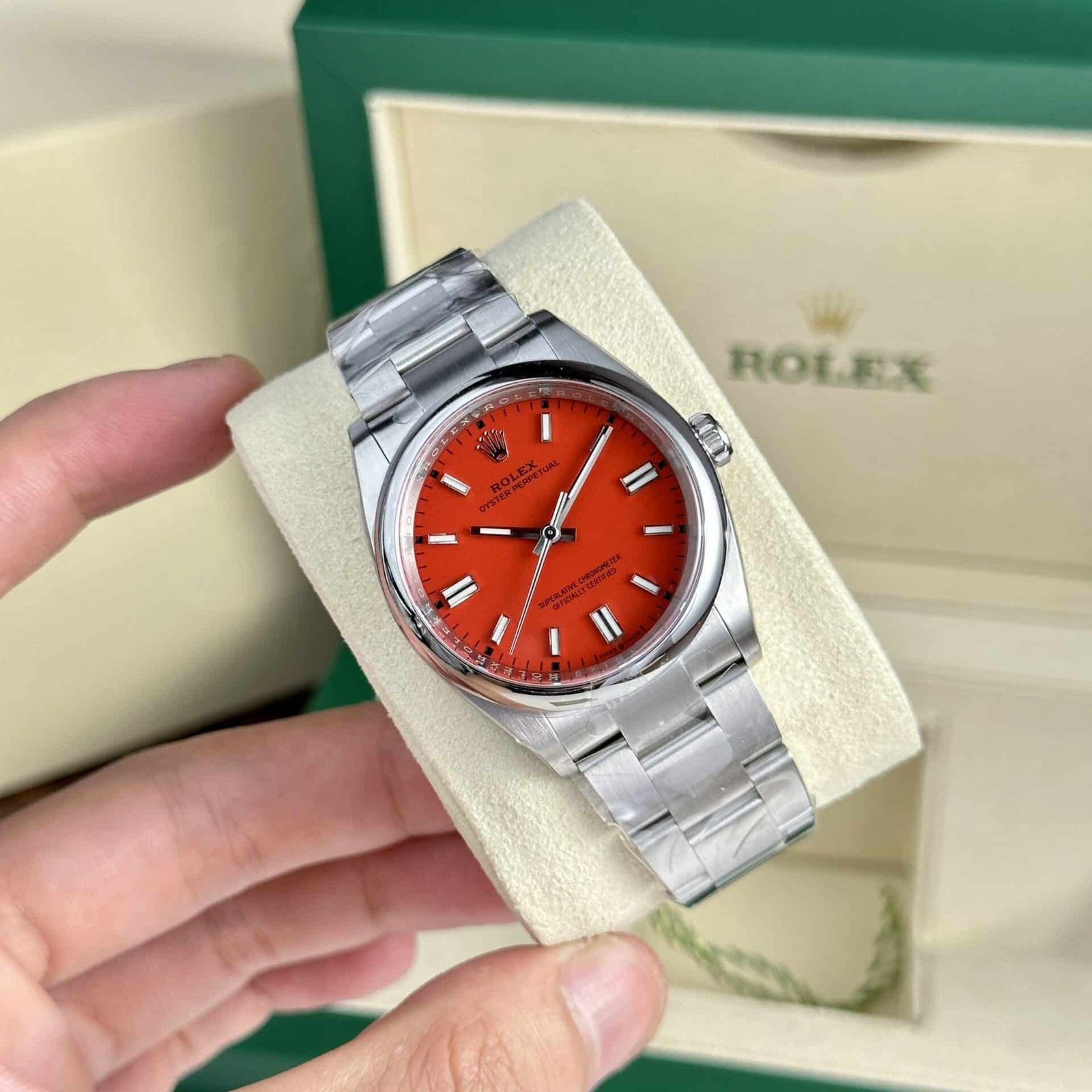 Rolex Oyster Perpetual 41 124300-0007 Red Coral Dial Top Quality Replica Clean Factory