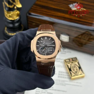 Patek Philippe Nautilus 5712R Rose Gold Grey Dial Leather Strap Best Replica PPF V3 40mm
