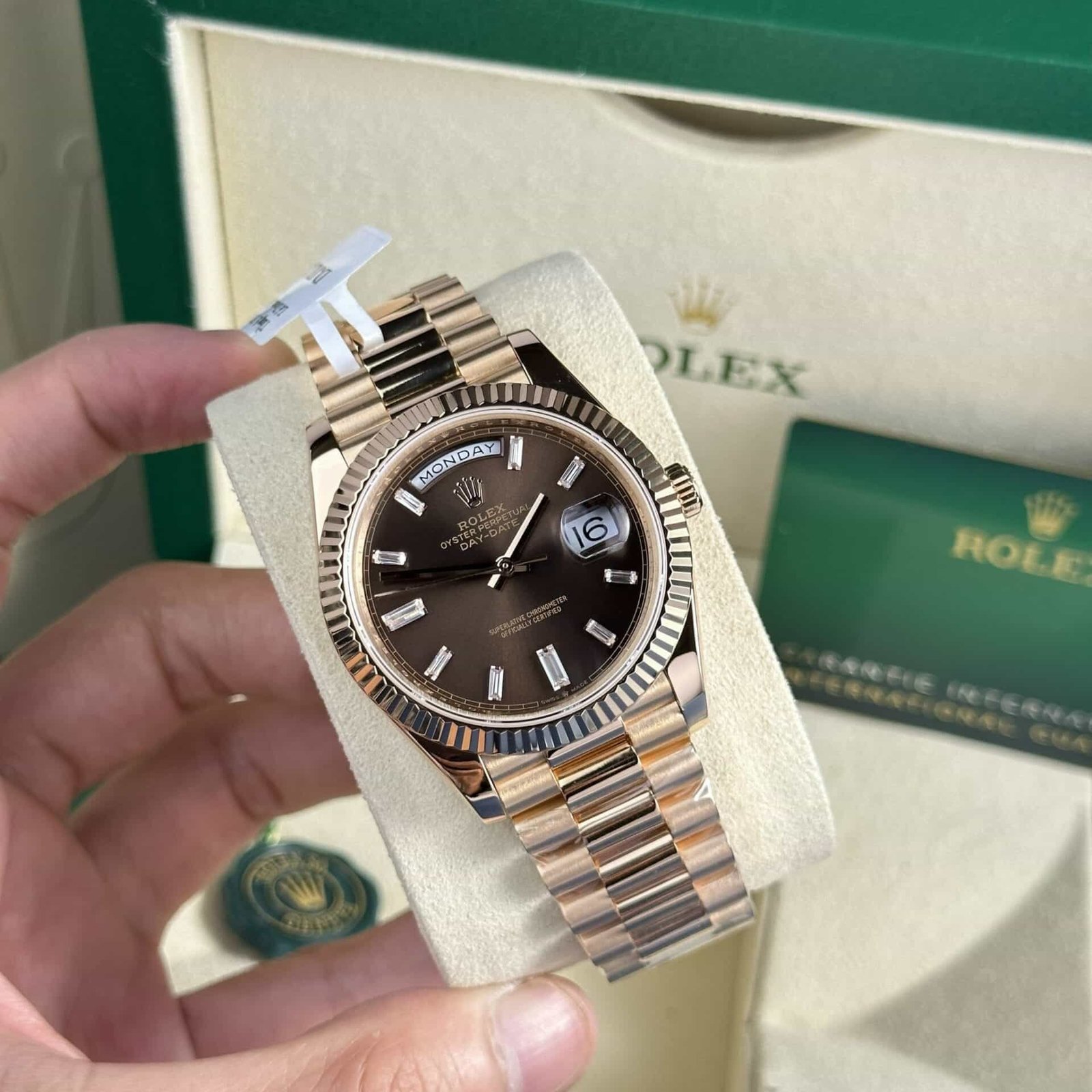 Rolex Day-Date 228235 18K Rose Gold Wrapped Chocolate Diamond Dial 177g V3 GMF Super Clone 40mm - 图片 3