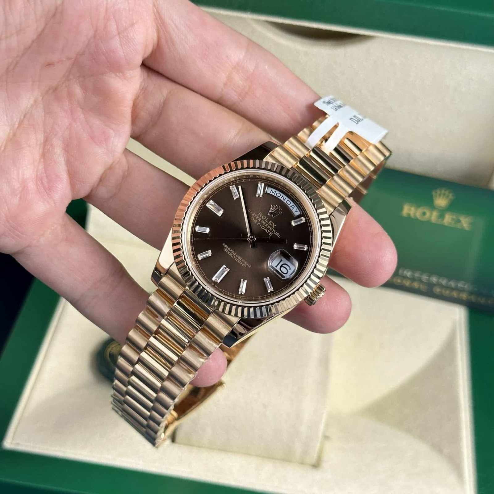 Rolex Day-Date 228235 18K Rose Gold Wrapped Chocolate Diamond Dial 177g V3 GMF Super Clone 40mm - 图片 5