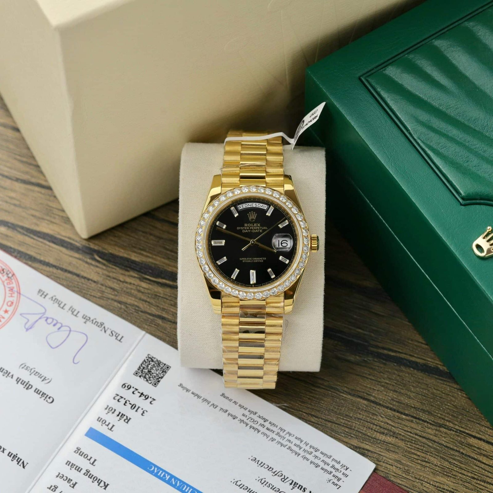 Rolex Day-Date 228348RBR 18K Yellow Gold Wrapped Black Diamond Dial Moissanite Bezel GMF V3 Super Clone 40mm - 图片 2