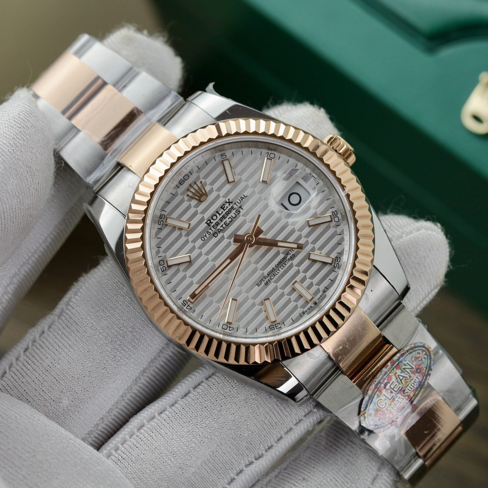 Rolex Datejust 41 Two Tone Rose Gold Silver Motif Dial Oyster Bracelet Best Replica Clean Factory 41mm - 图片 2