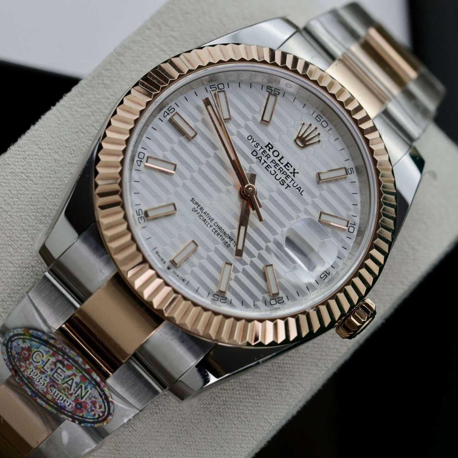 Rolex Datejust 41 Two Tone Rose Gold Silver Motif Dial Oyster Bracelet Best Replica Clean Factory 41mm - 图片 3