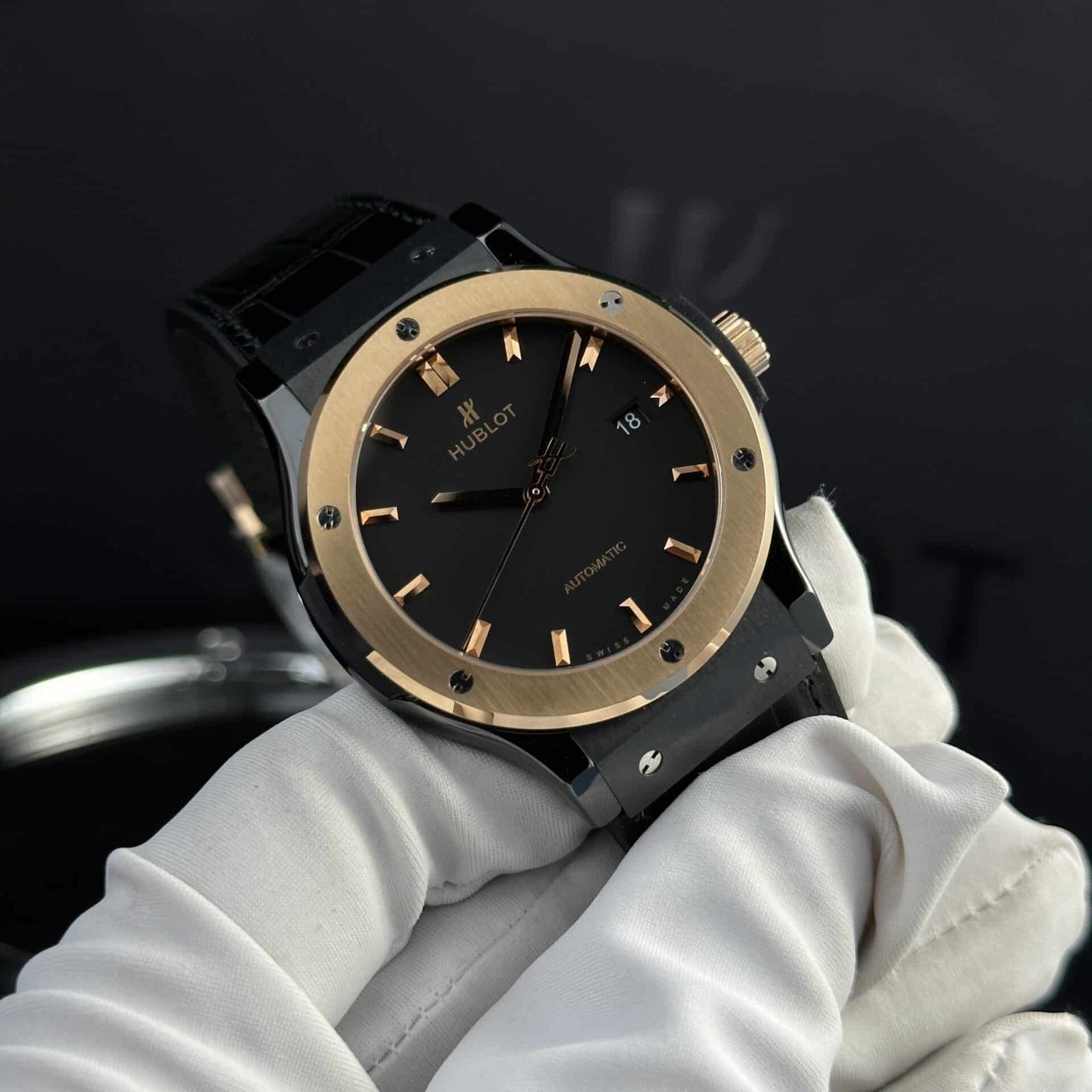 Hublot Classic Fusion Ceramic King Gold Black Dial Leather Super Clone 42mm - 图片 2