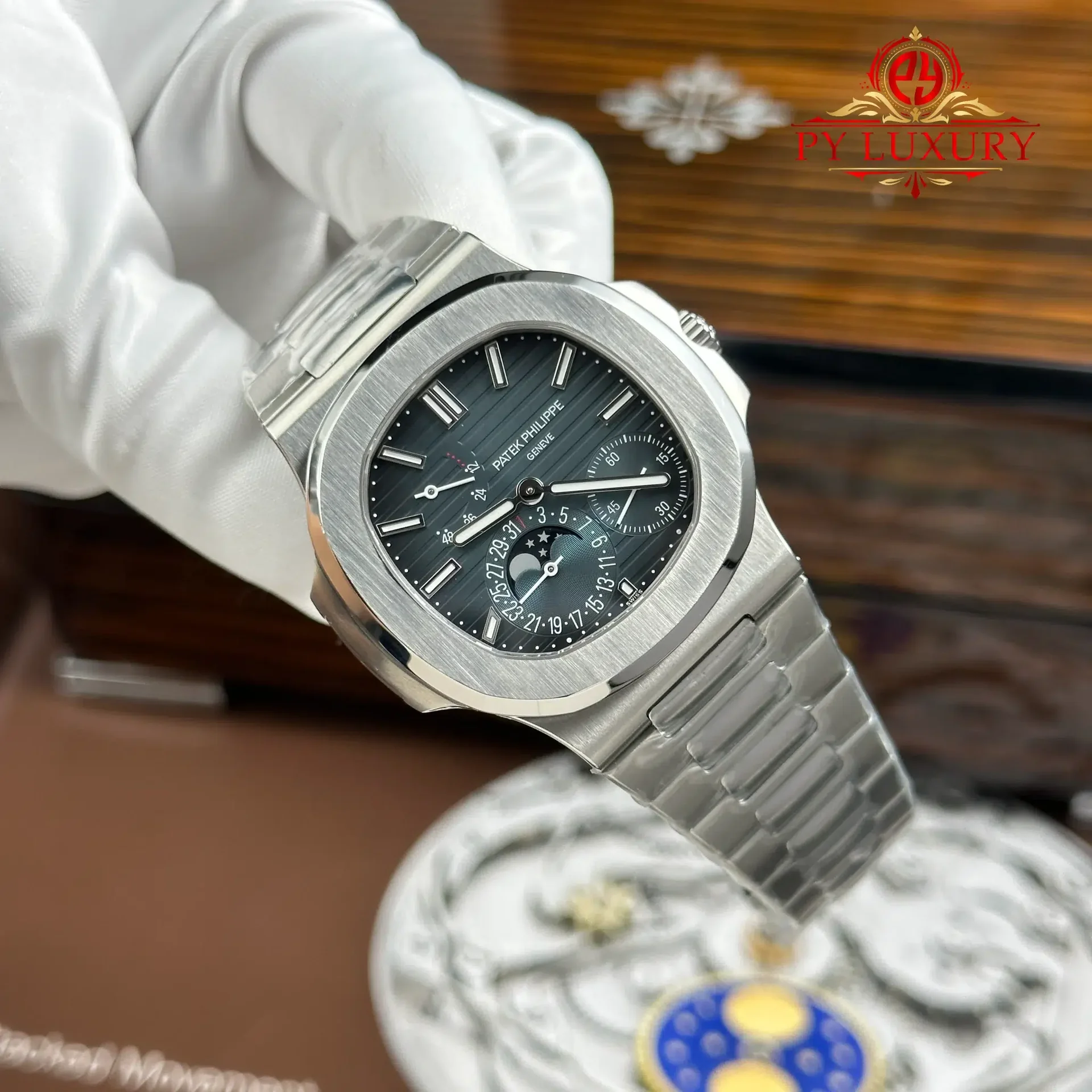Patek Philippe Nautilus 5712/1A-001 Modify Blue Dial, Moonphase, Hands, Movement Engravings Super Clone 40mm - 图片 2