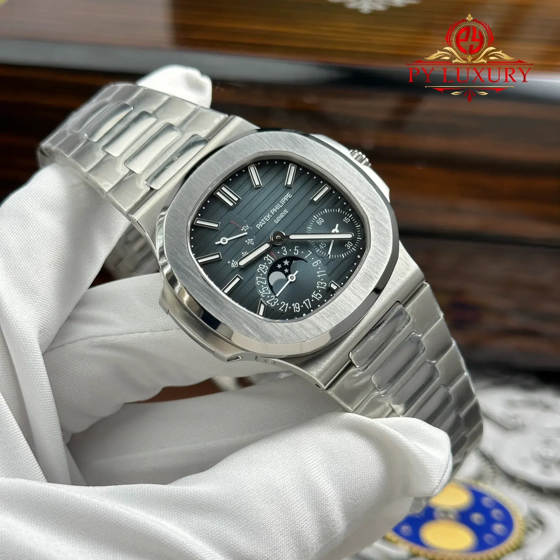 Patek Philippe Nautilus 5712/1A-001 Modify Blue Dial, Moonphase, Hands, Movement Engravings Super Clone 40mm - 图片 3