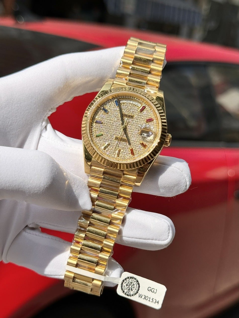 Rolex Day-Date 40 18k Yellow Gold Wrapped Diamond Paved Dial Rainbow GMF V3 Super Clone 40mm - 图片 2
