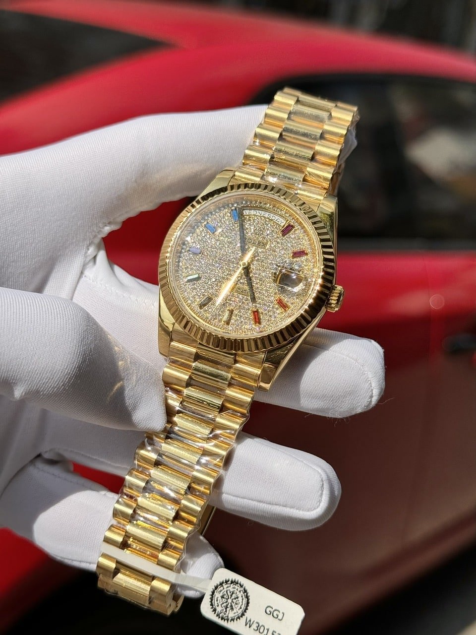 Rolex Day-Date 40 18k Yellow Gold Wrapped Diamond Paved Dial Rainbow GMF V3 Super Clone 40mm - 图片 4