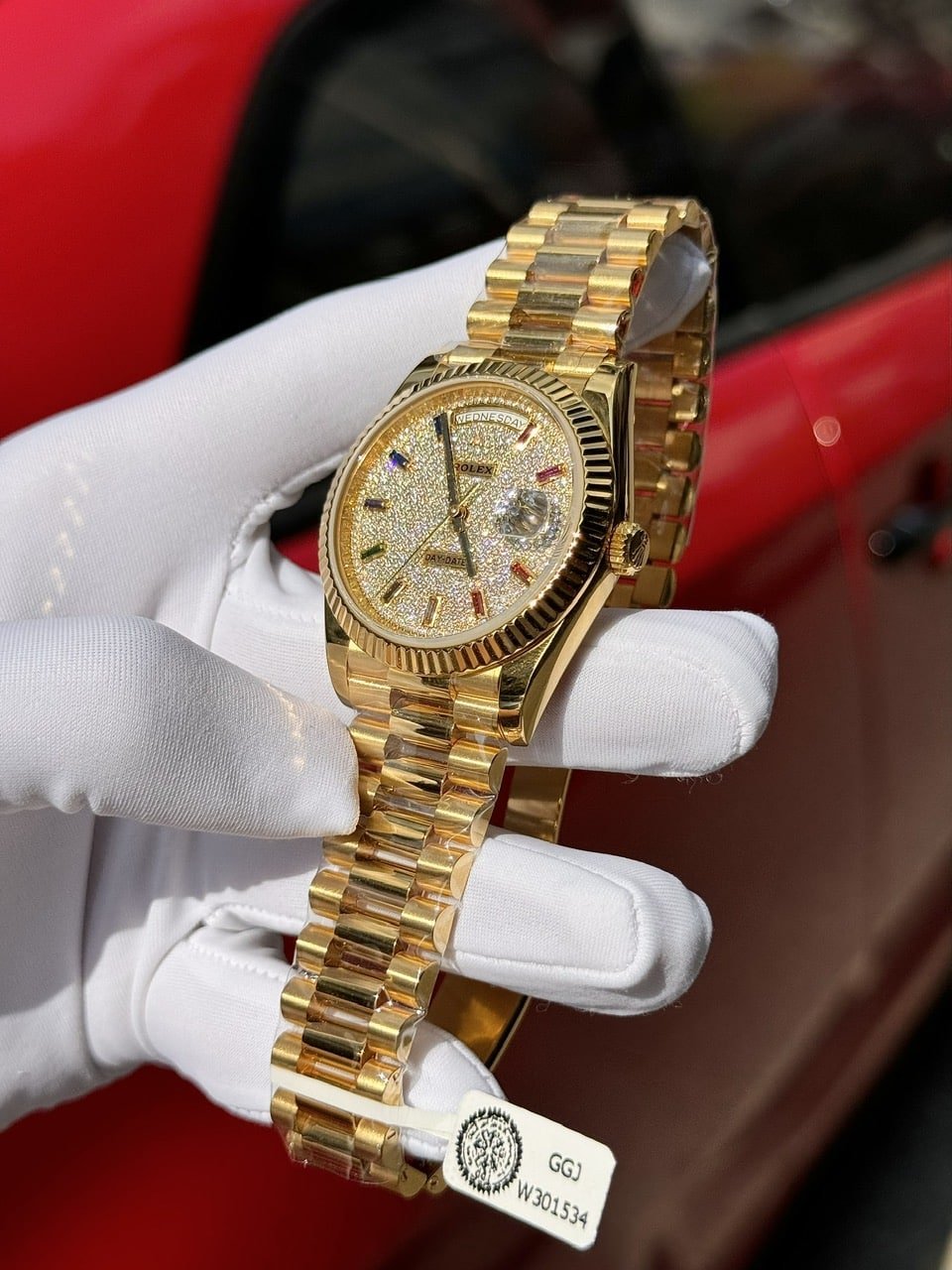 Rolex Day-Date 40 18k Yellow Gold Wrapped Diamond Paved Dial Rainbow GMF V3 Super Clone 40mm - 图片 5