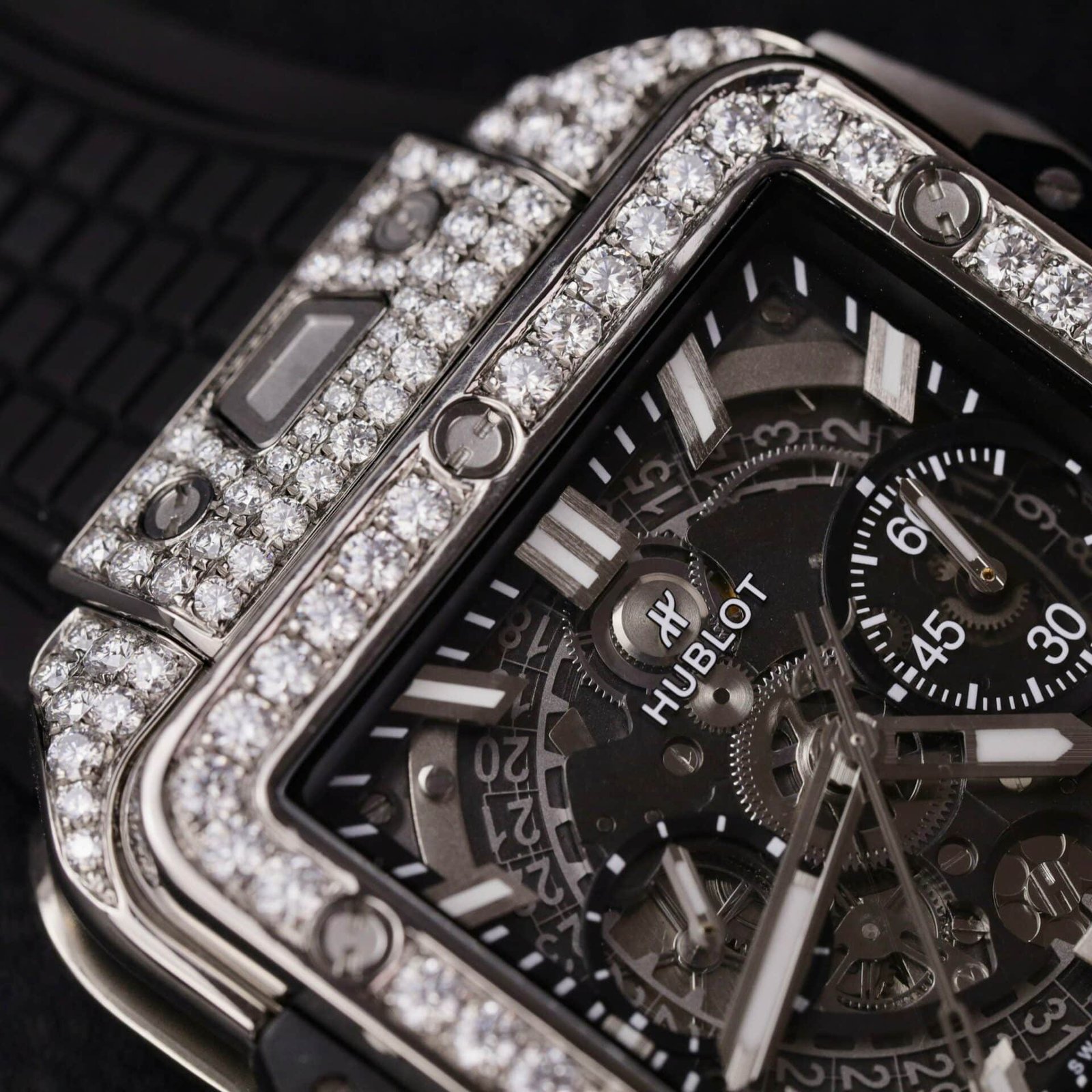 Hublot Square Bang Titanium Iced Out Moissanite Top Quality Replica 42mm - 图片 5